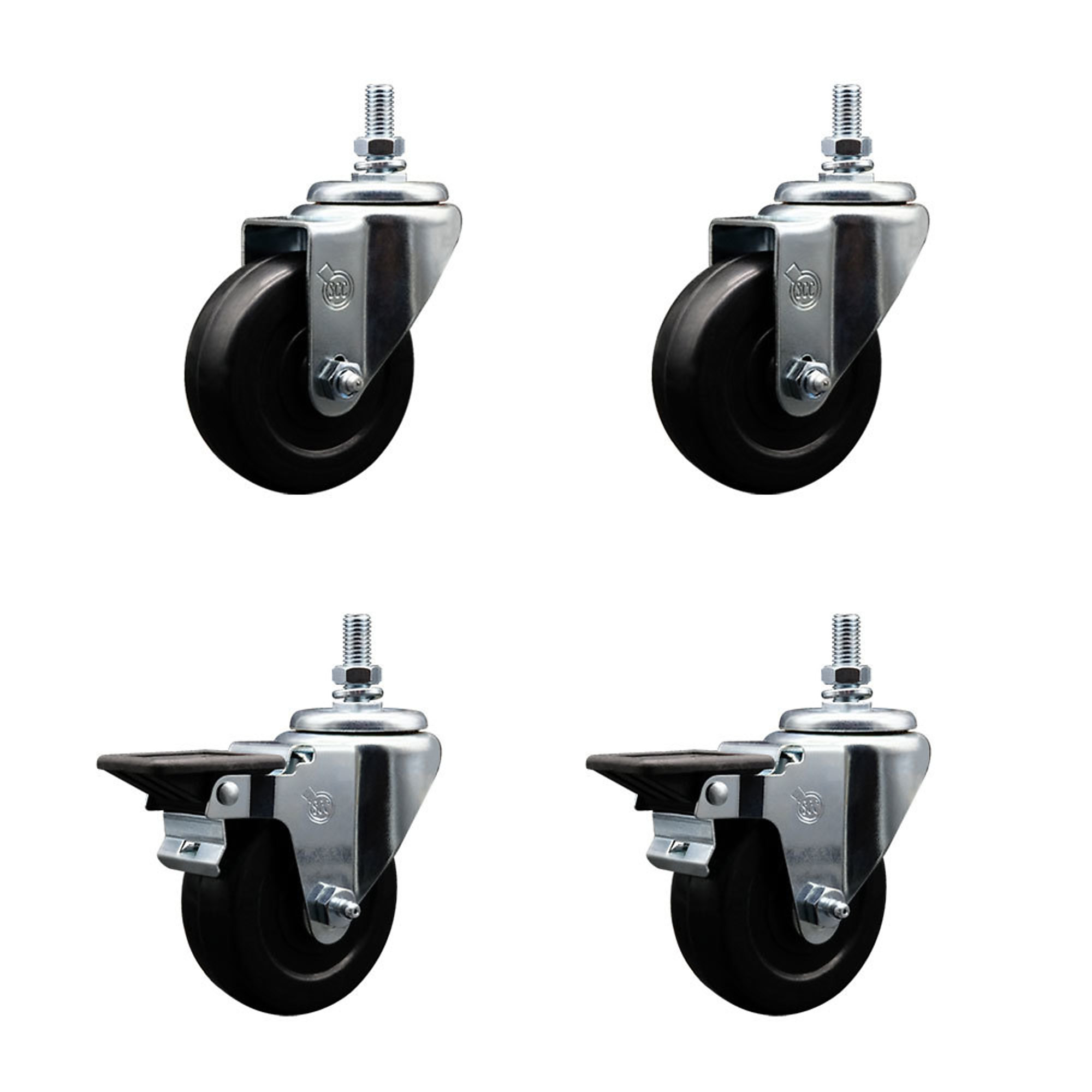 Service Caster, 3 1/2Inch x 1 1/4Inch Stem Casters, Wheel Diameter 3.5 in, Caster Type Swivel, Package (qty.) 4, Model SCC-TS20S3514-SRS-121315-2-PLB-