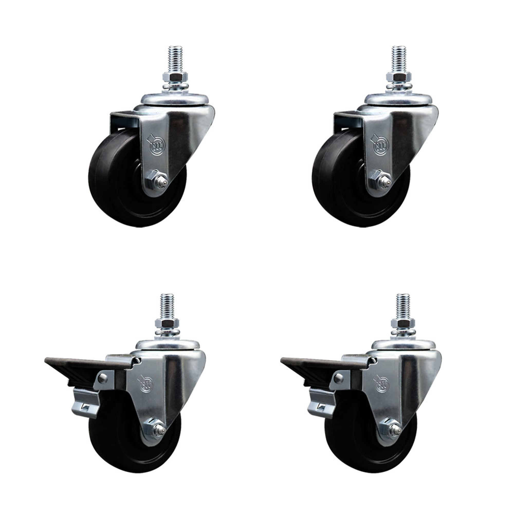 Service Caster, 3Inch x 1 1/4Inch Stem Casters, Wheel Diameter 3 in, Caster Type Swivel, Package (qty.) 4, Model SCC-TS20S314-SRS-M1015-2-PLB-2