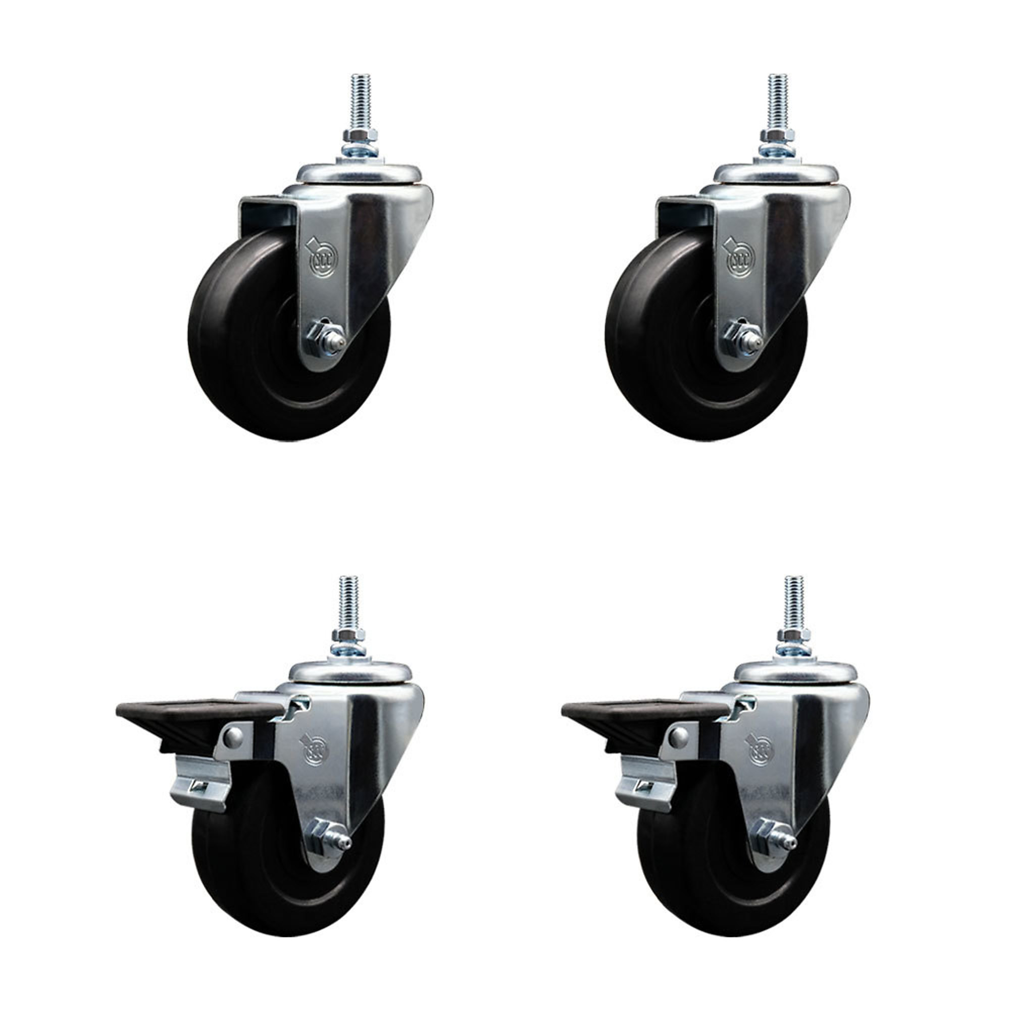 Service Caster, 3 1/2Inch x 1 1/4Inch Stem Casters, Wheel Diameter 3.5 in, Caster Type Swivel, Package (qty.) 4, Model SCC-TS20S3514-SRS-M1215-2-PLB-2