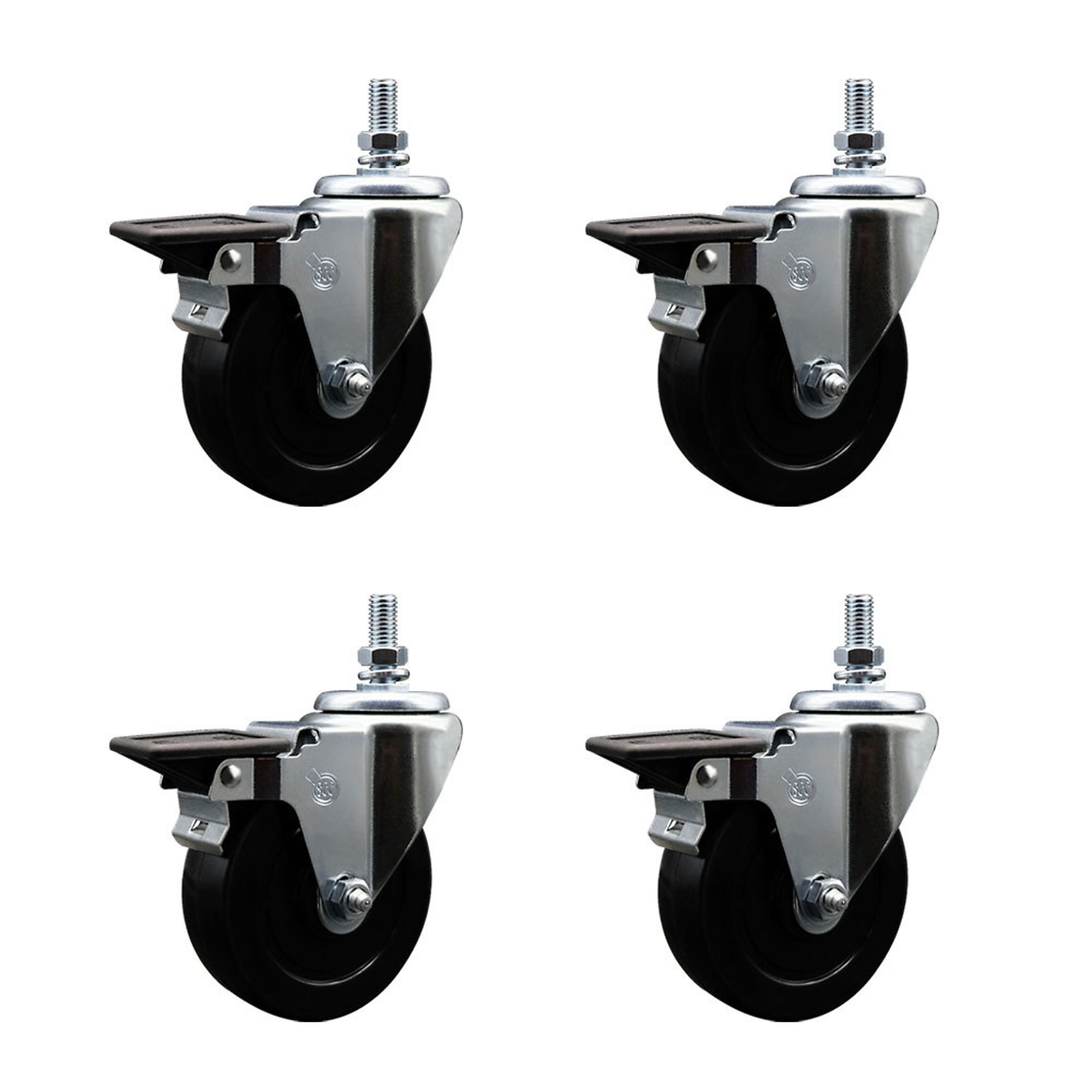 Service Caster, 4Inch x 1 1/4Inch Stem Casters, Wheel Diameter 4 in, Caster Type Swivel, Package (qty.) 4, Model SCC-TS20S414-SRS-PLB-M1015-4