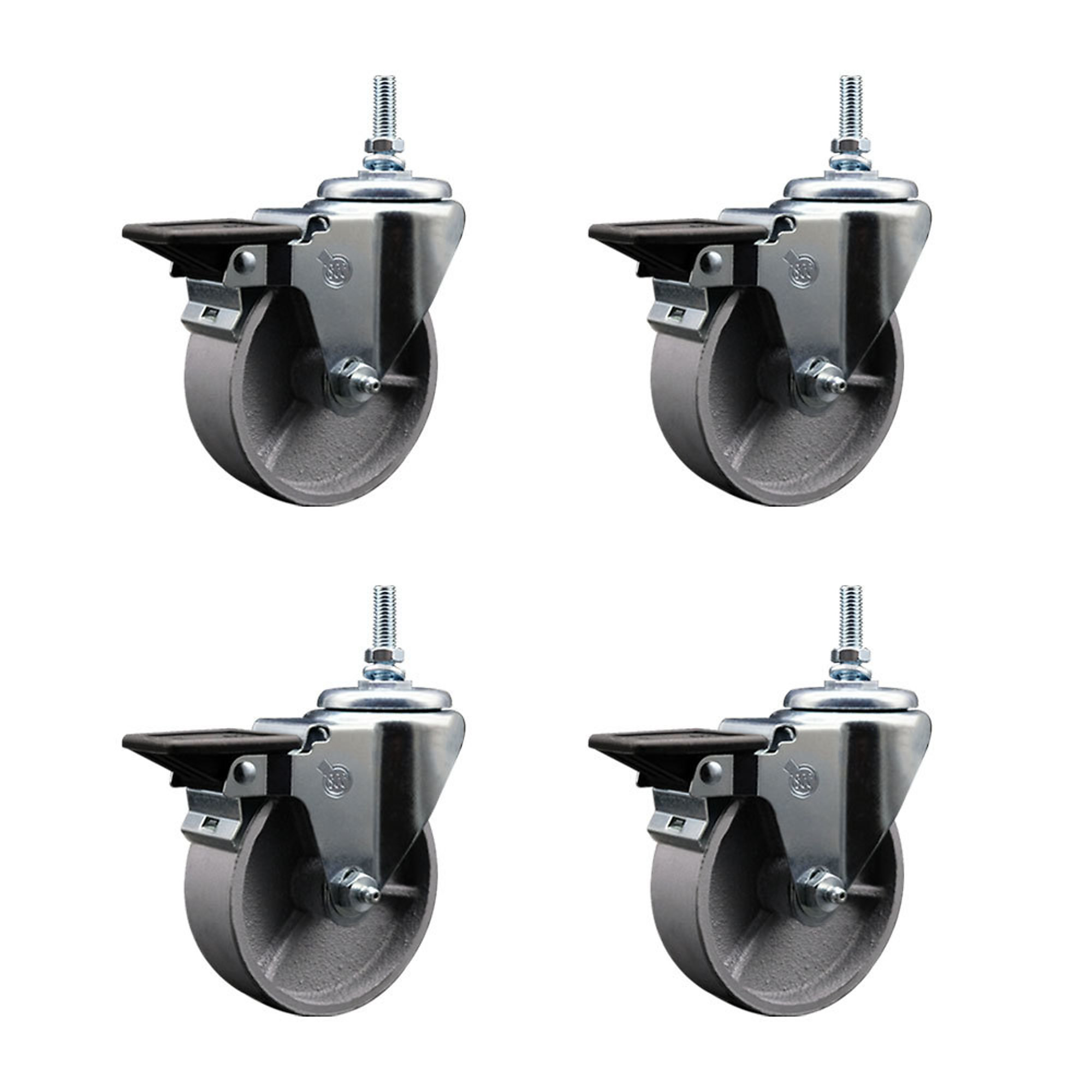 Service Caster, 4Inch x 1 1/2Inch Stem Casters, Wheel Diameter 4 in, Caster Type Swivel, Package (qty.) 4, Model SCC-TS20S415-SSR-PLB-381615-4