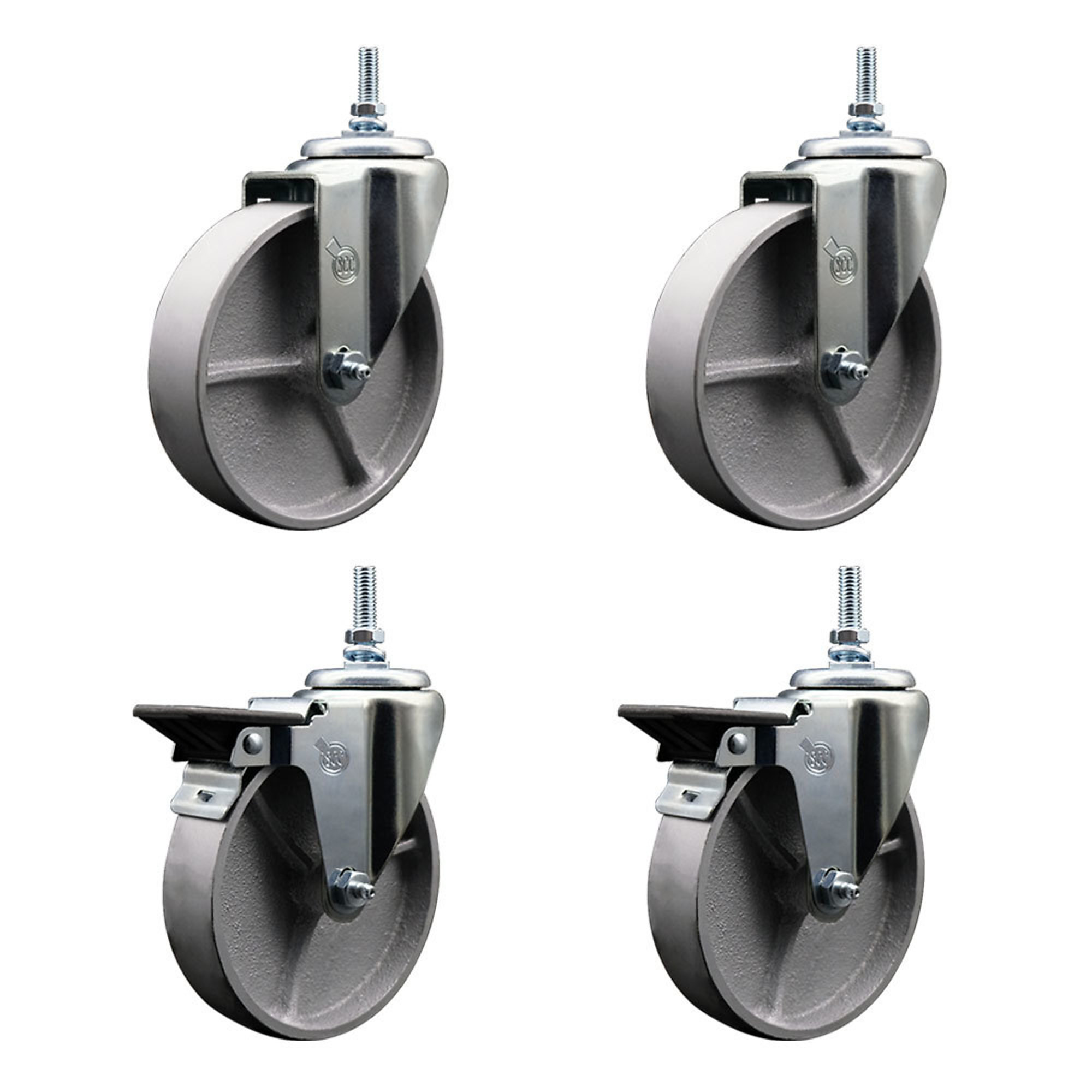 Service Caster, 5Inch x 1 1/2Inch Stem Casters, Wheel Diameter 5 in, Caster Type Swivel, Package (qty.) 4, Model SCC-TS20S515-SSR-381615-2-PLB-2