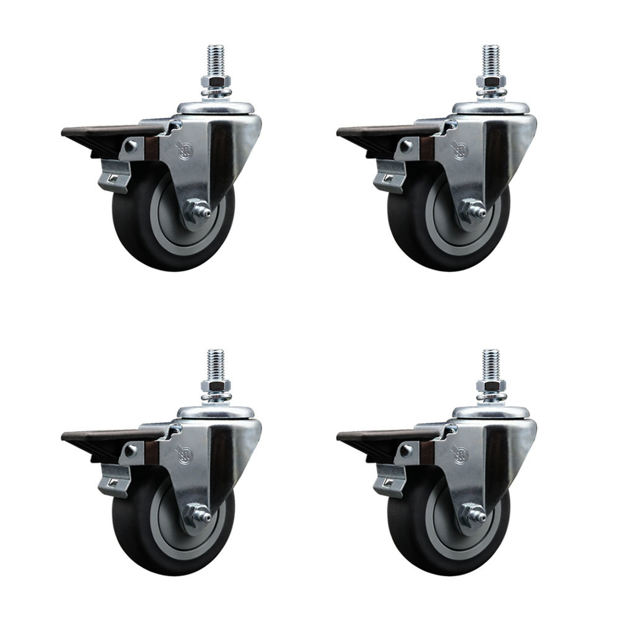 Service Caster, 3 1/2Inch x 1 1/4Inch Stem Casters, Wheel Diameter 3.5 in, Caster Type Swivel, Package (qty.) 4, Model SCC-TS20S3514-TPRB-PLB-121315-4