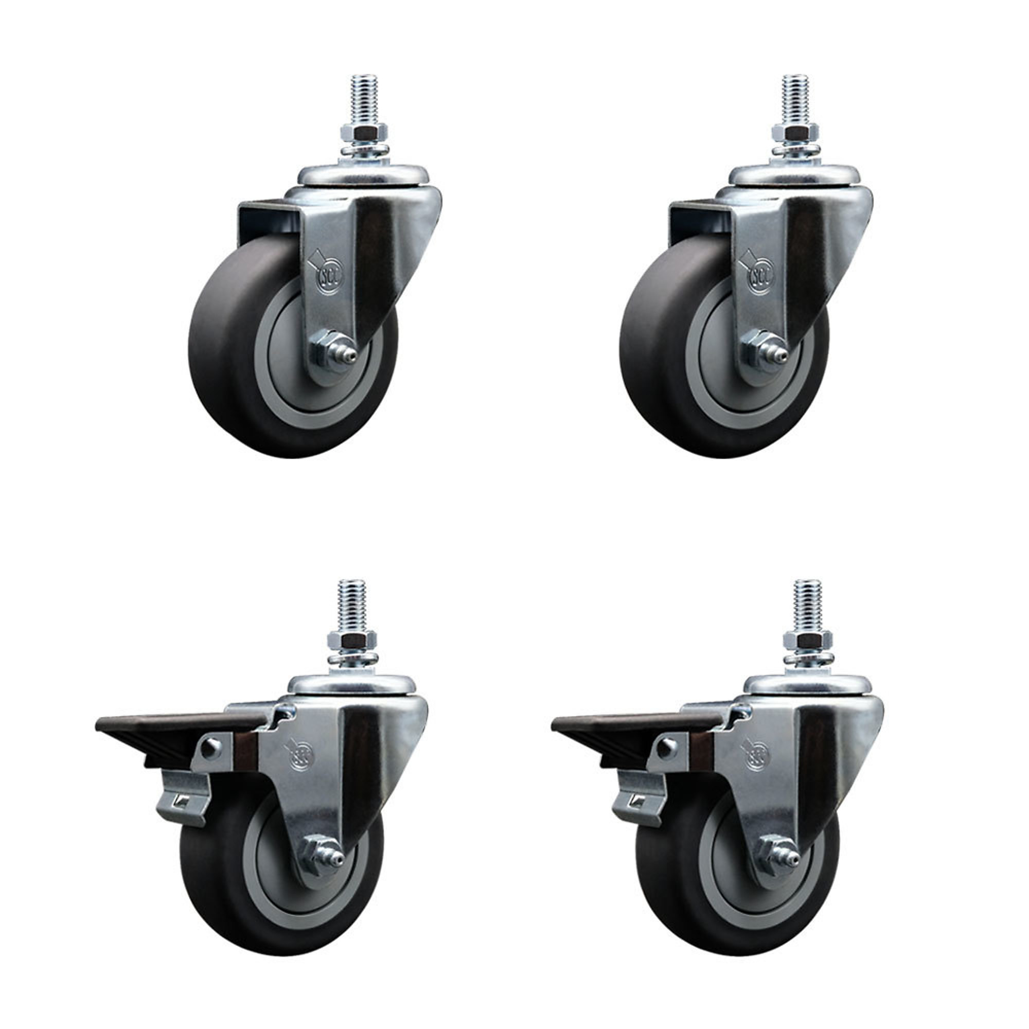 Service Caster, 3 1/2Inch x 1 1/4Inch Stem Casters, Wheel Diameter 3.5 in, Caster Type Swivel, Package (qty.) 4, Model SCC-TS20S3514-TPRB-121315-2-PLB