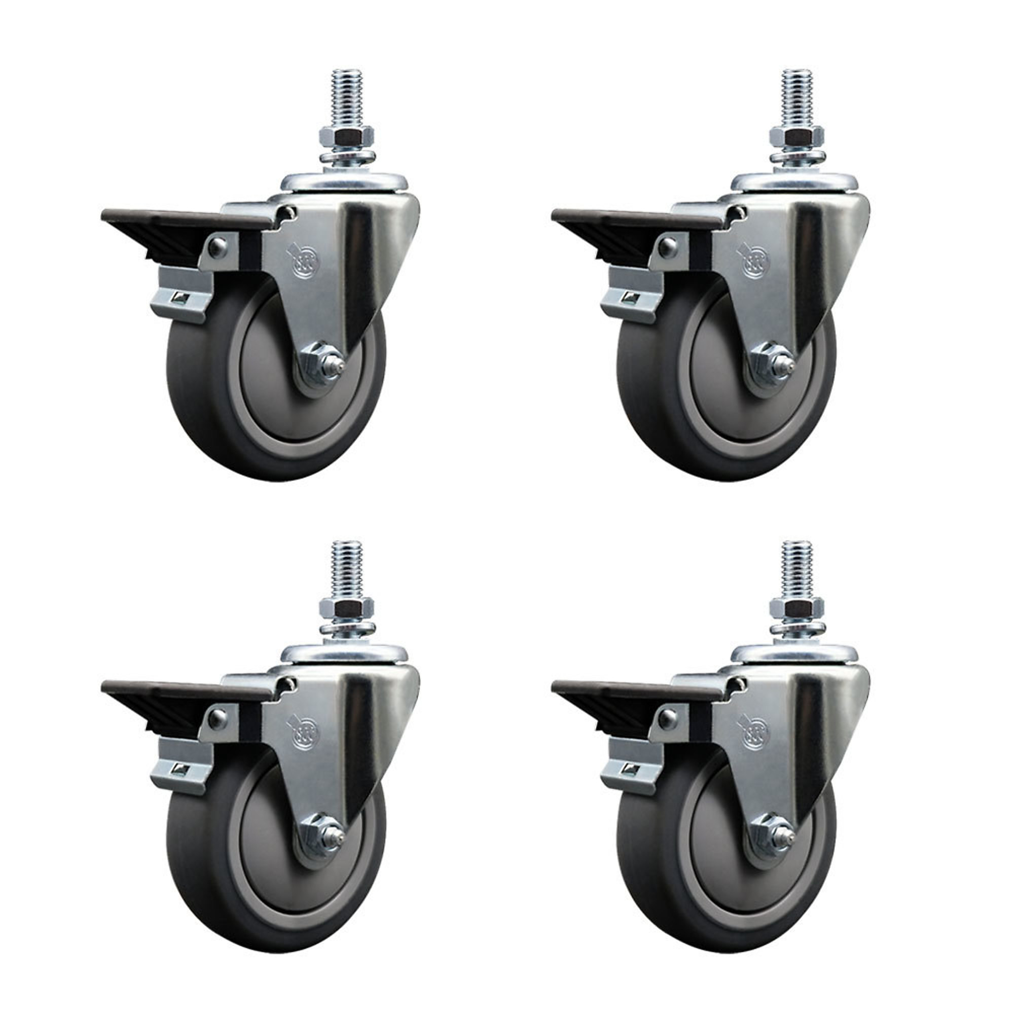 Service Caster, 4Inch x 1 1/4Inch Stem Casters, Wheel Diameter 4 in, Caster Type Swivel, Package (qty.) 4, Model SCC-TS20S414-TPRB-PLB-121315-4