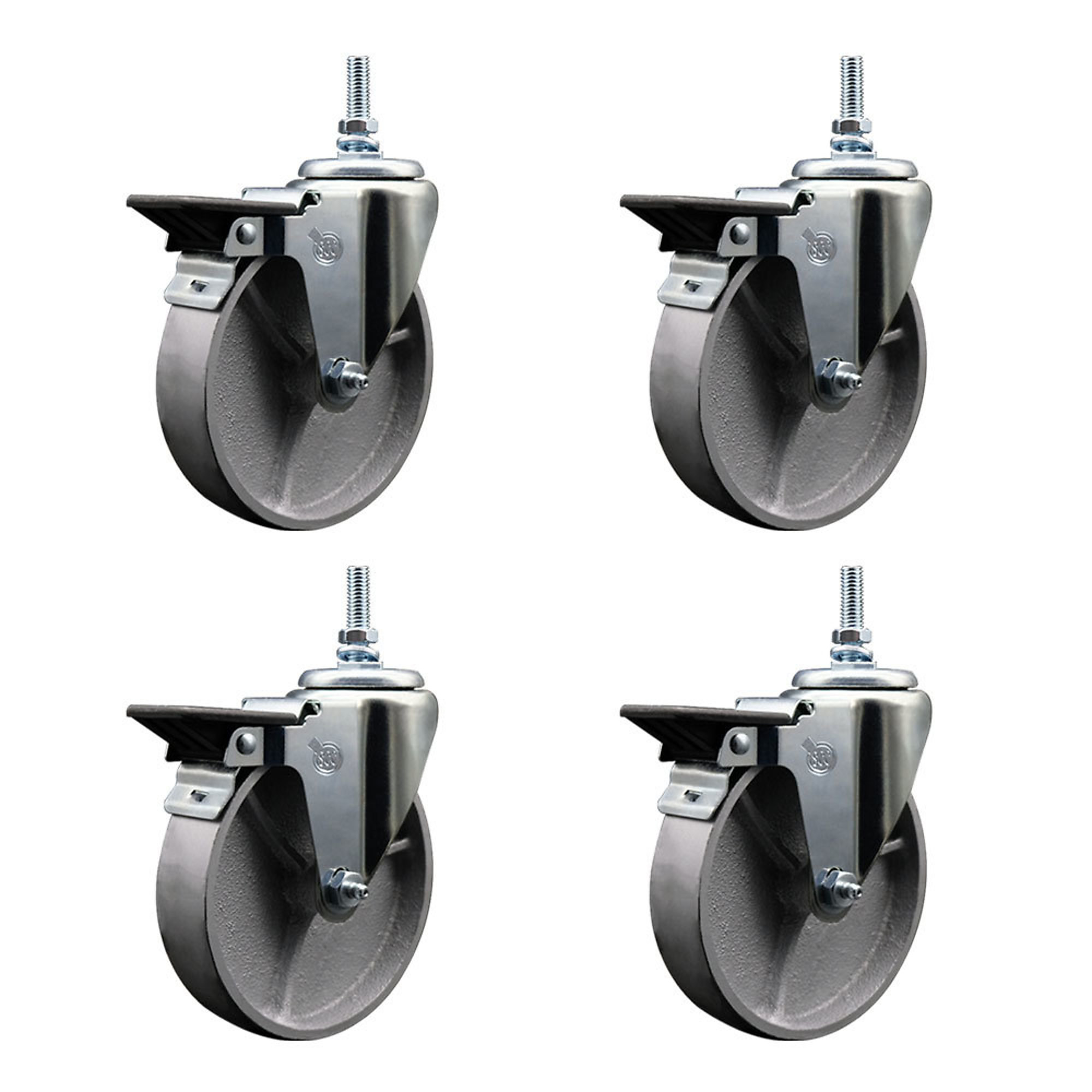 Service Caster, 5Inch x 1 1/4Inch Stem Casters, Wheel Diameter 5 in, Caster Type Swivel, Package (qty.) 4, Model SCC-TS20S514-SSS-PLB-M1215-4