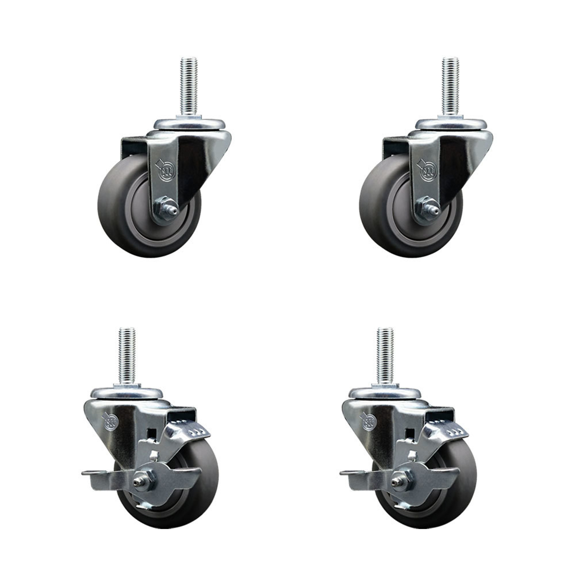 Service Caster, 3Inch x 1 1/4Inch Stem Casters, Wheel Diameter 3 in, Caster Type Swivel, Package (qty.) 4, Model SCC-TS20S314-TPRB-34212-2-TLB-2