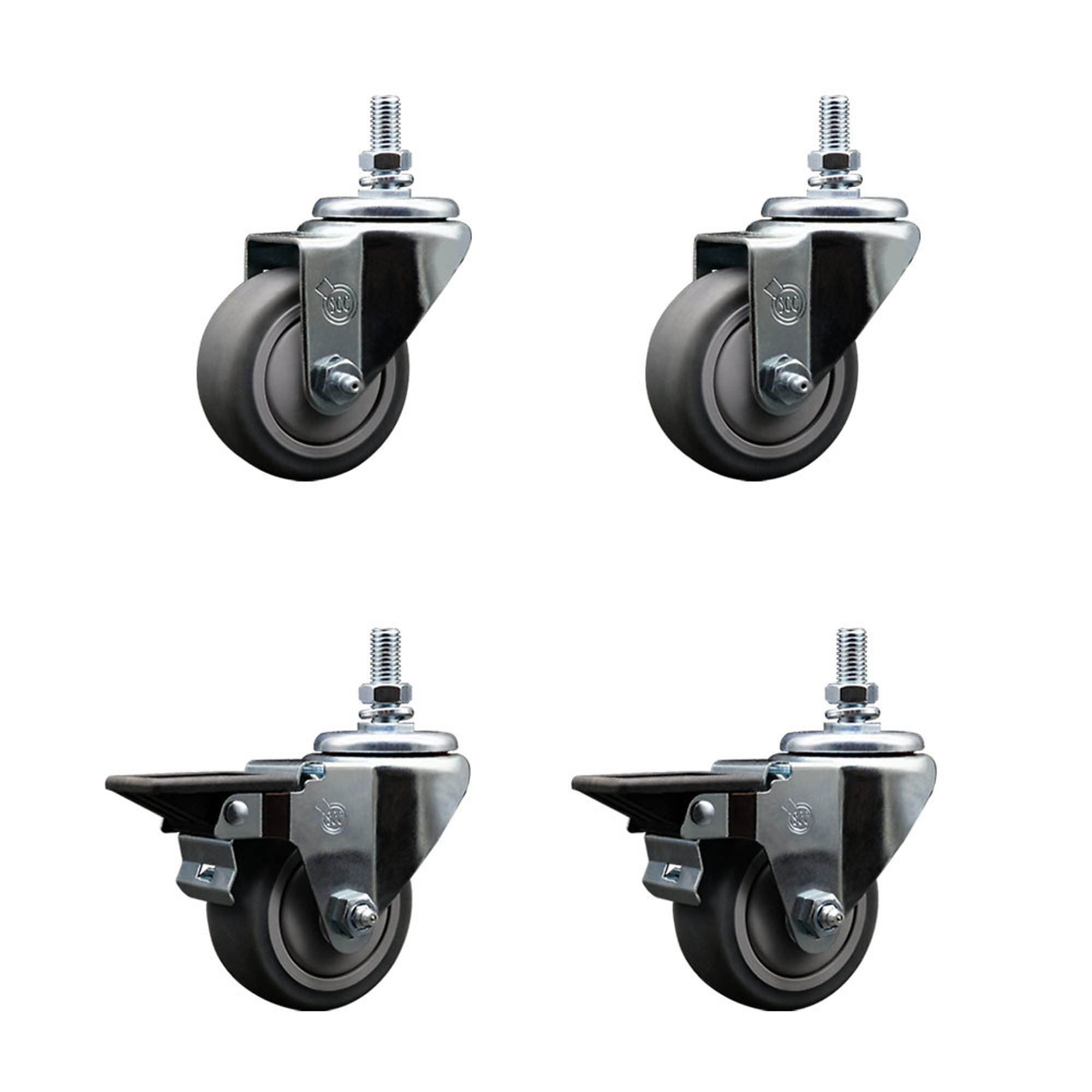 Service Caster, 3Inch x 1 1/4Inch Stem Casters, Wheel Diameter 3 in, Caster Type Swivel, Package (qty.) 4, Model SCC-TS20S314-TPRB-121315-2-PLB-2