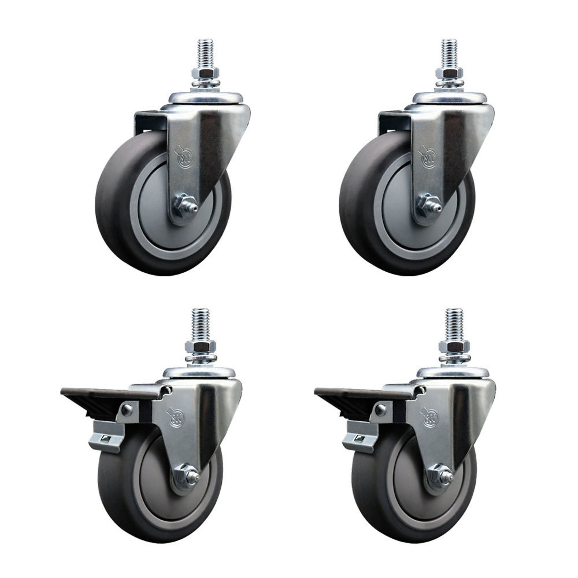 Service Caster, 4Inch x 1 1/4Inch Stem Casters, Wheel Diameter 4 in, Caster Type Swivel, Package (qty.) 4, Model SCC-TS20S414-TPRB-121315-2-PLB-2