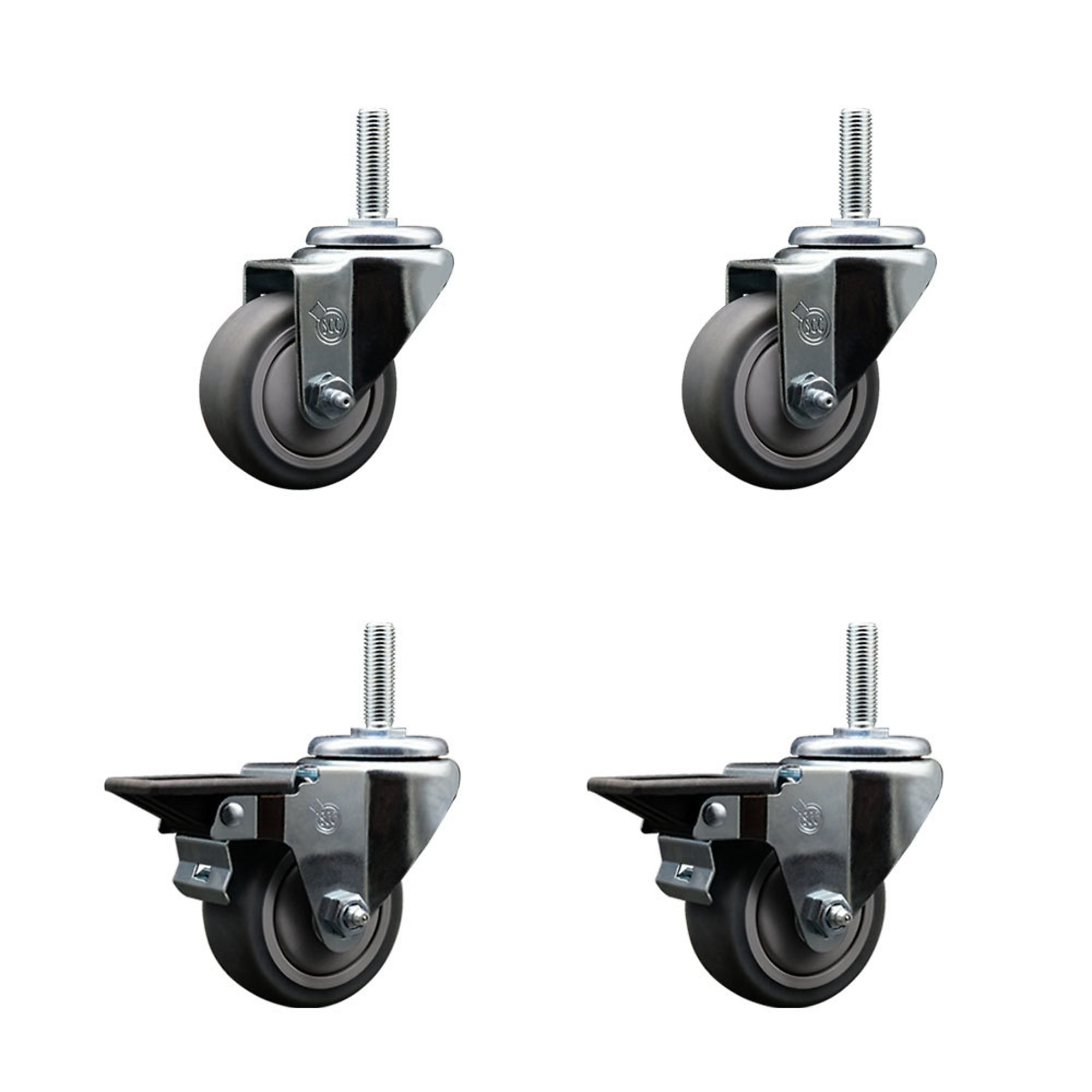 Service Caster, 3Inch x 1 1/4Inch Stem Casters, Wheel Diameter 3 in, Caster Type Swivel, Package (qty.) 4, Model SCC-TS20S314-TPRB-34212-2-PLB-2