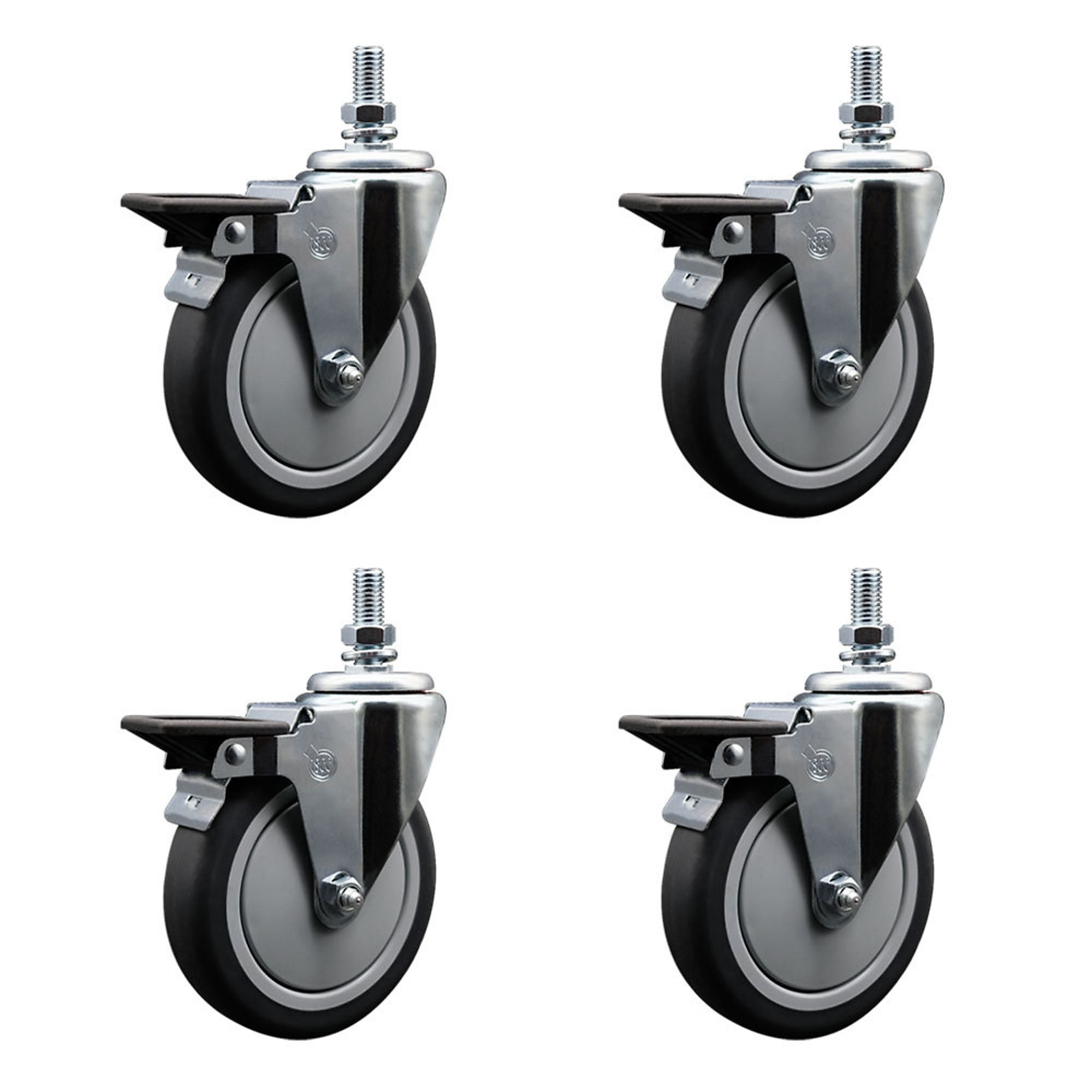 Service Caster, 5Inch x 1 1/4Inch Stem Casters, Wheel Diameter 5 in, Caster Type Swivel, Package (qty.) 4, Model SCC-TS20S514-TPRB-PLB-121315-4