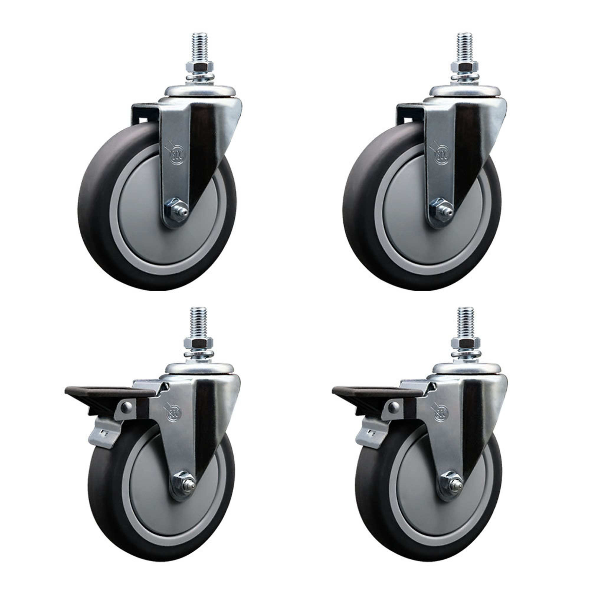 Service Caster, 5Inch x 1 1/4Inch Stem Casters, Wheel Diameter 5 in, Caster Type Swivel, Package (qty.) 4, Model SCC-TS20S514-TPRB-121315-2-PLB-2