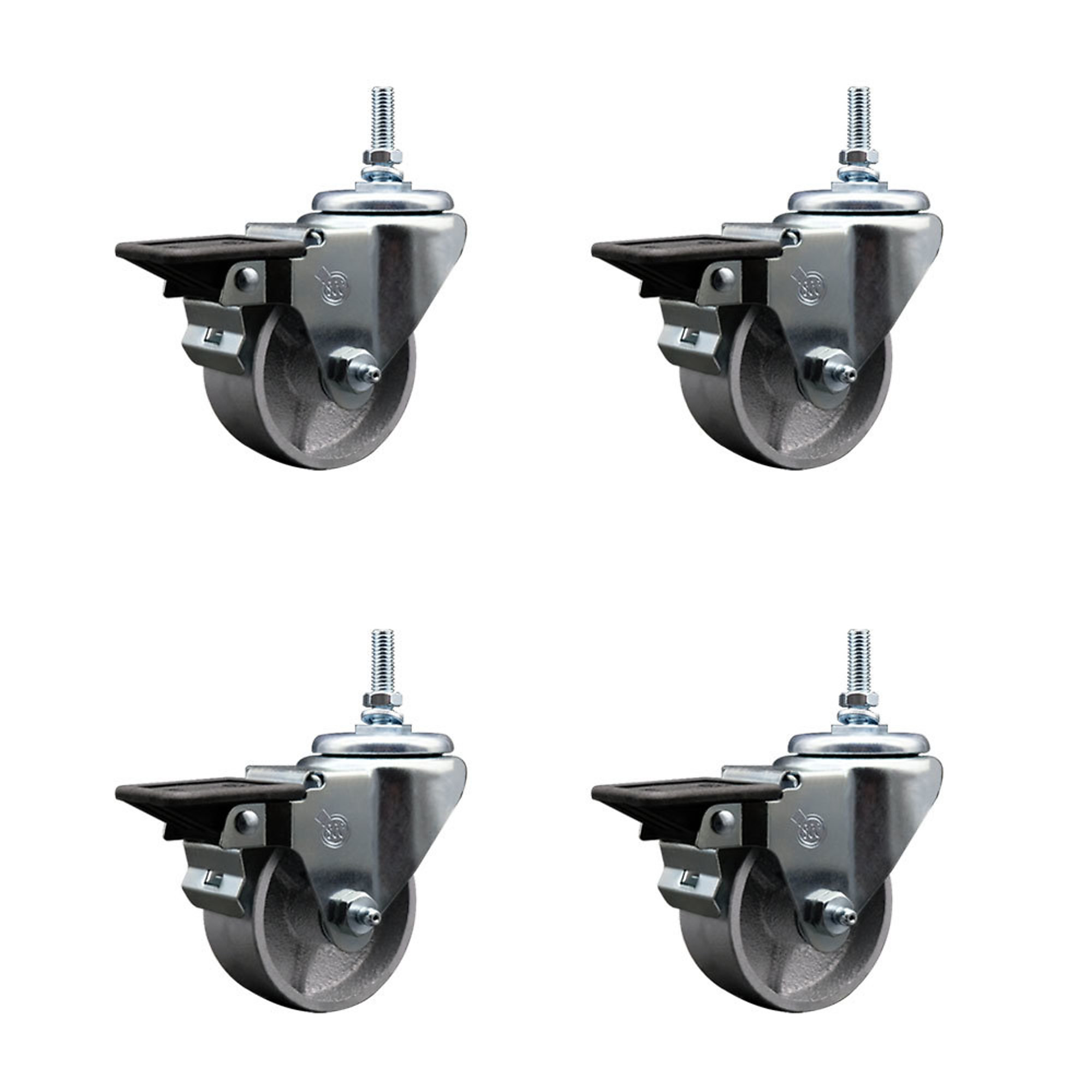 Service Caster, 3Inch x 1 1/4Inch Stem Casters, Wheel Diameter 4 in, Caster Type Swivel, Package (qty.) 4, Model SCC-TS20S314-SSS-PLB-M1215-4