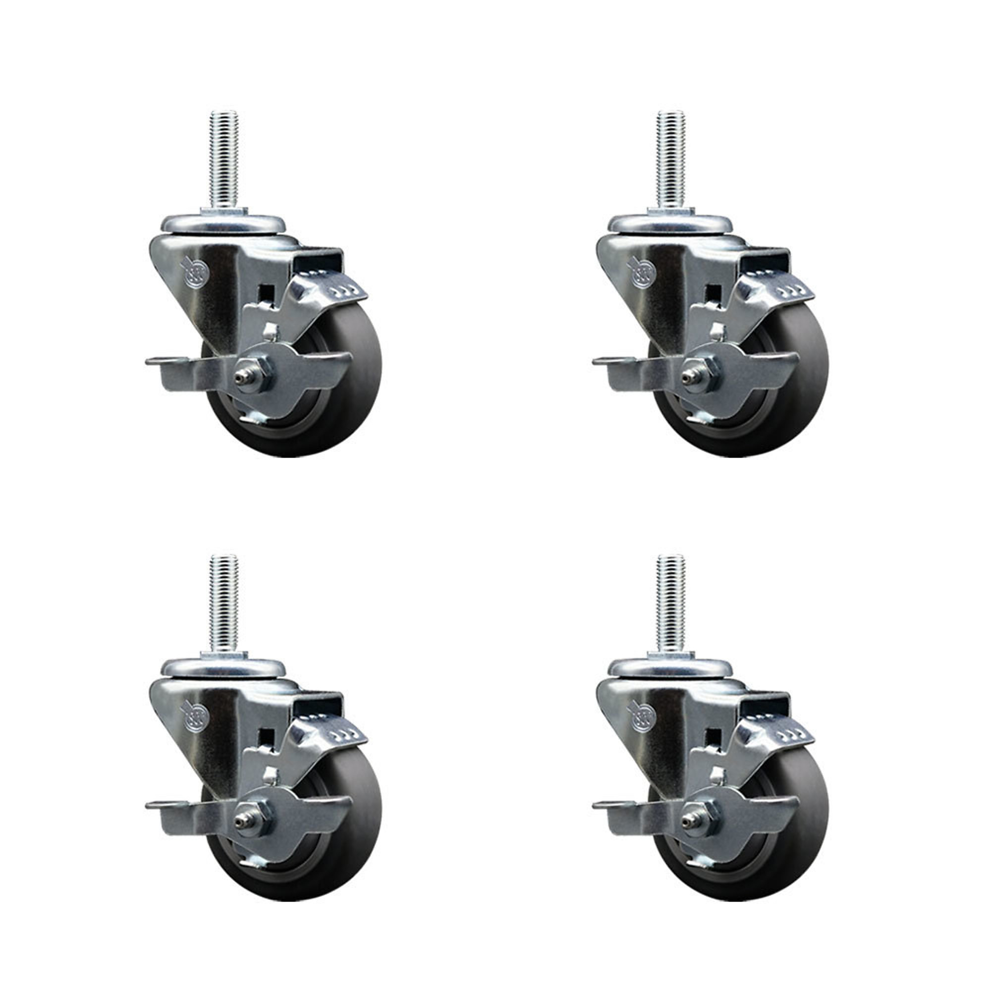 Service Caster, 3Inch x 1 1/4Inch Stem Casters, Wheel Diameter 3 in, Caster Type Swivel, Package (qty.) 4, Model SCC-TS20S314-TPRB-TLB-34212-4