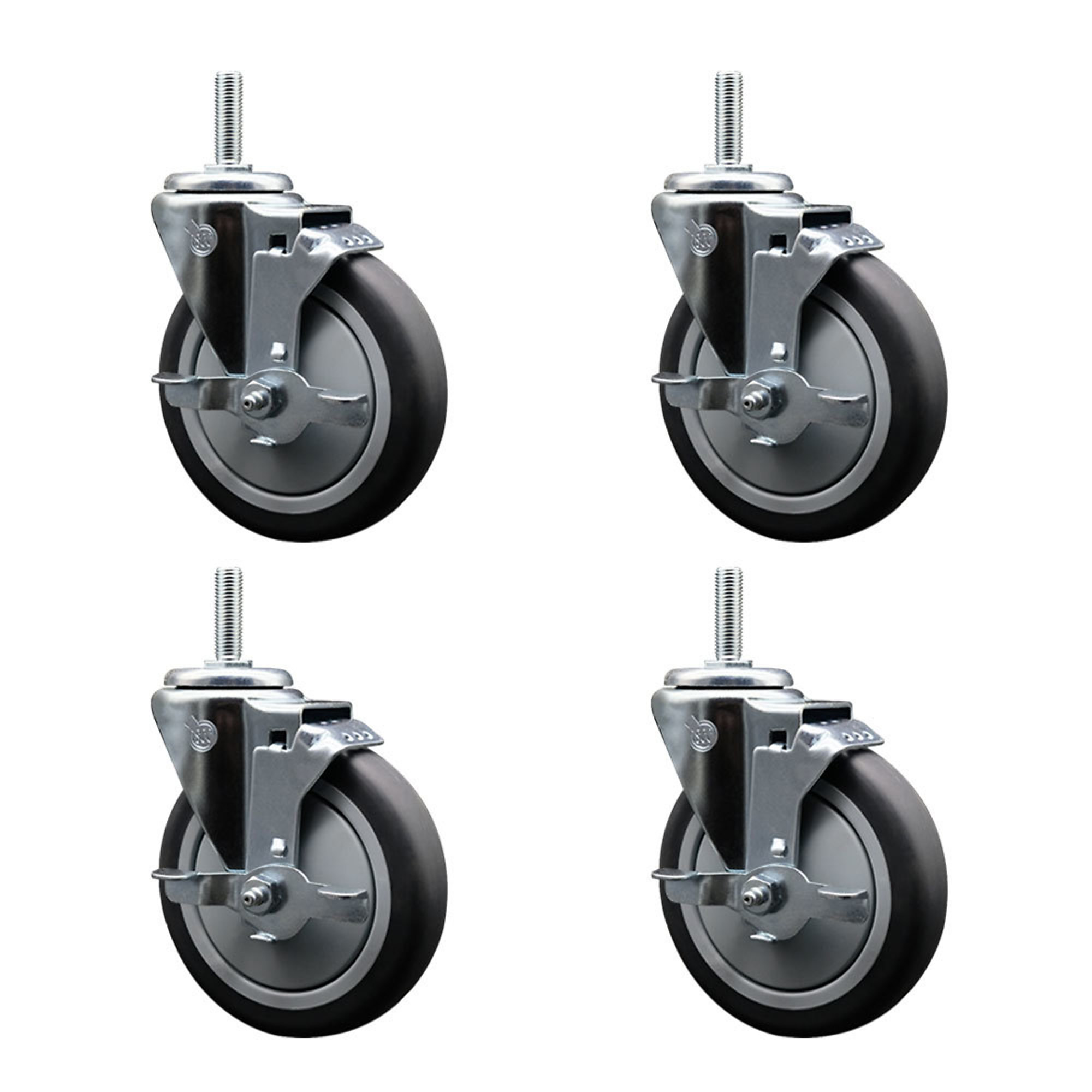 Service Caster, 5Inch x 1 1/4Inch Stem Casters, Wheel Diameter 5 in, Caster Type Swivel, Package (qty.) 4, Model SCC-TS20S514-TPRB-TLB-34212-4