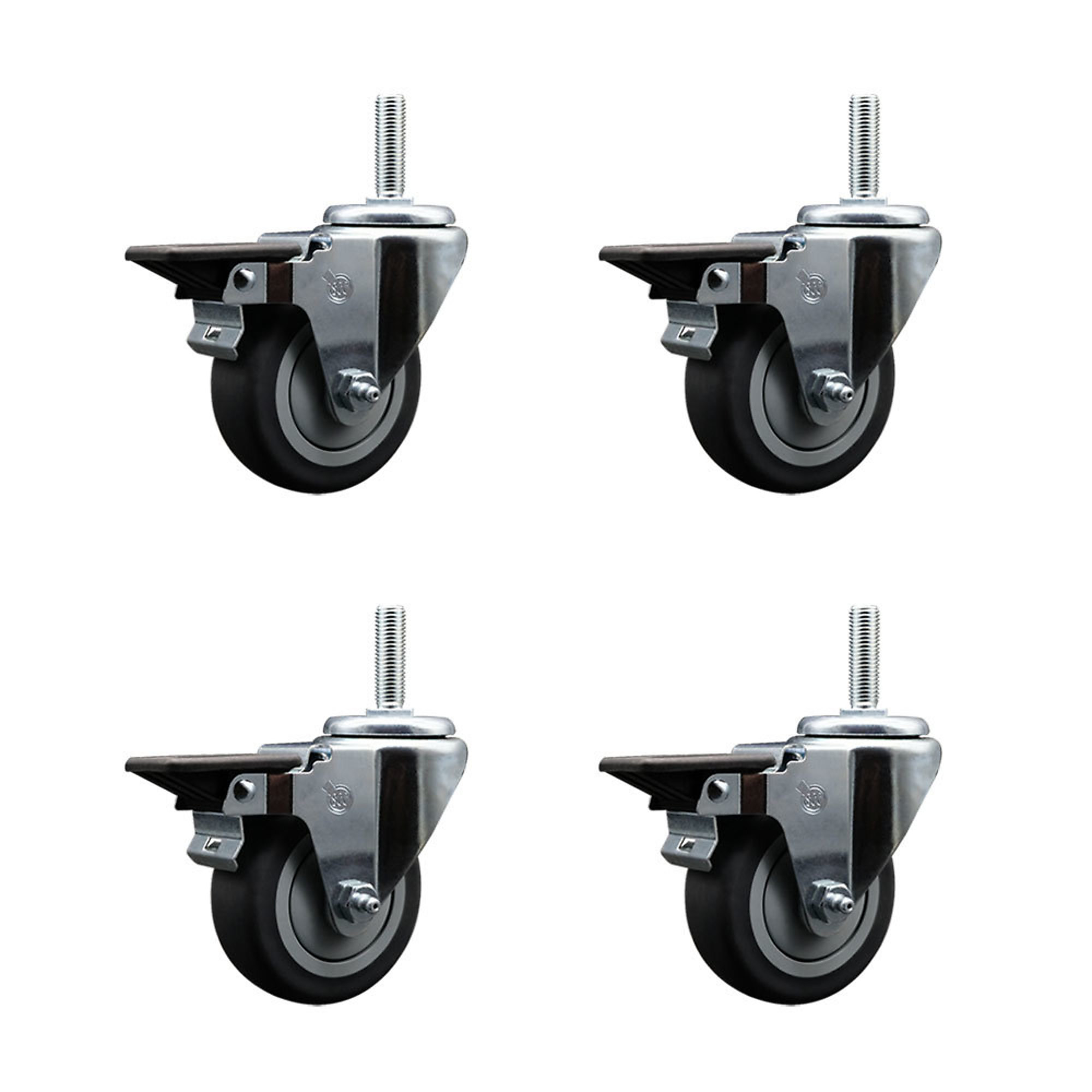 Service Caster, 3 1/2Inch x 1 1/4Inch Stem Casters, Wheel Diameter 3.5 in, Caster Type Swivel, Package (qty.) 4, Model SCC-TS20S3514-TPRB-PLB-34212-4