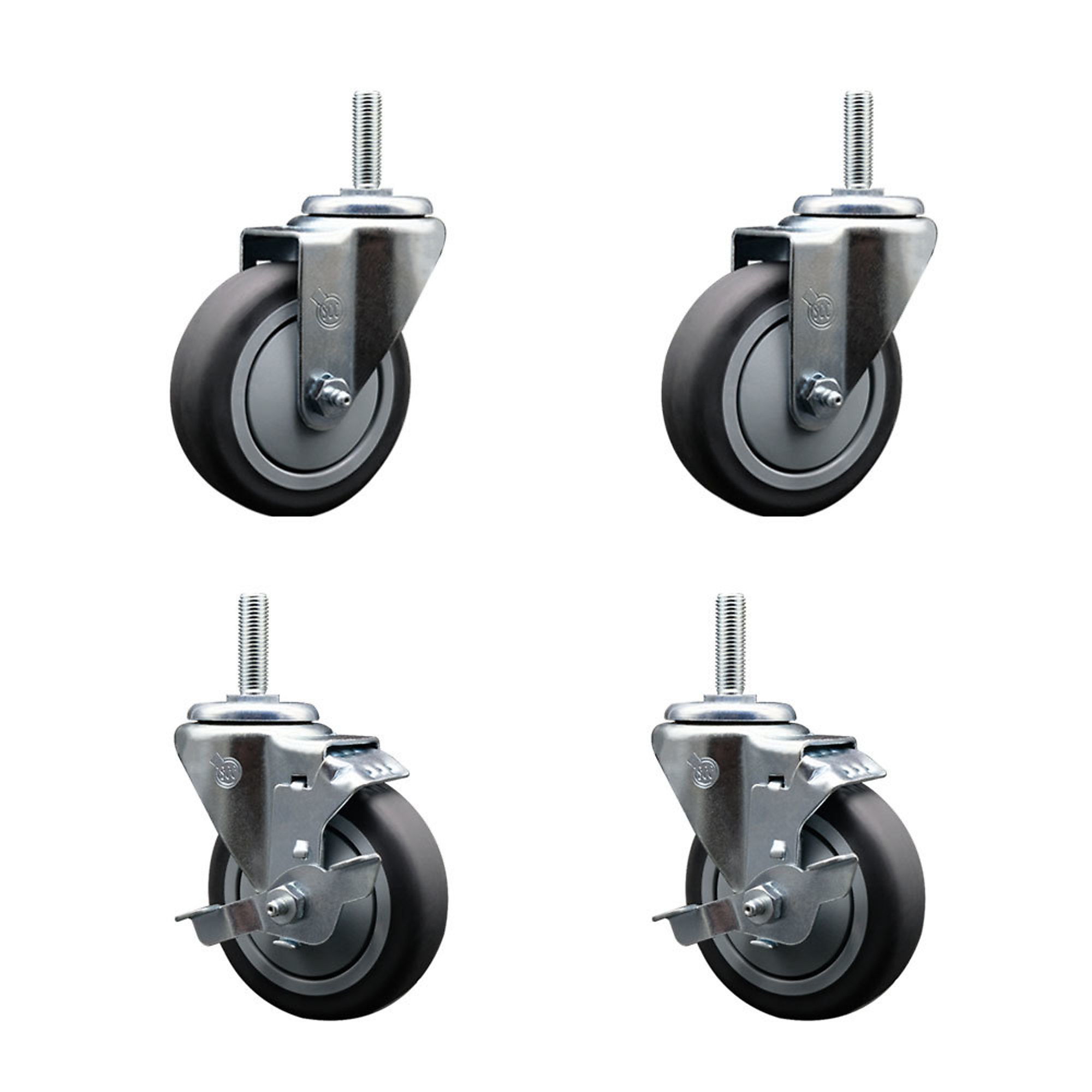 Service Caster, 4Inch x 1 1/4Inch Stem Casters, Wheel Diameter 4 in, Caster Type Swivel, Package (qty.) 4, Model SCC-TS20S414-TPRB-34212-2-TLB-2