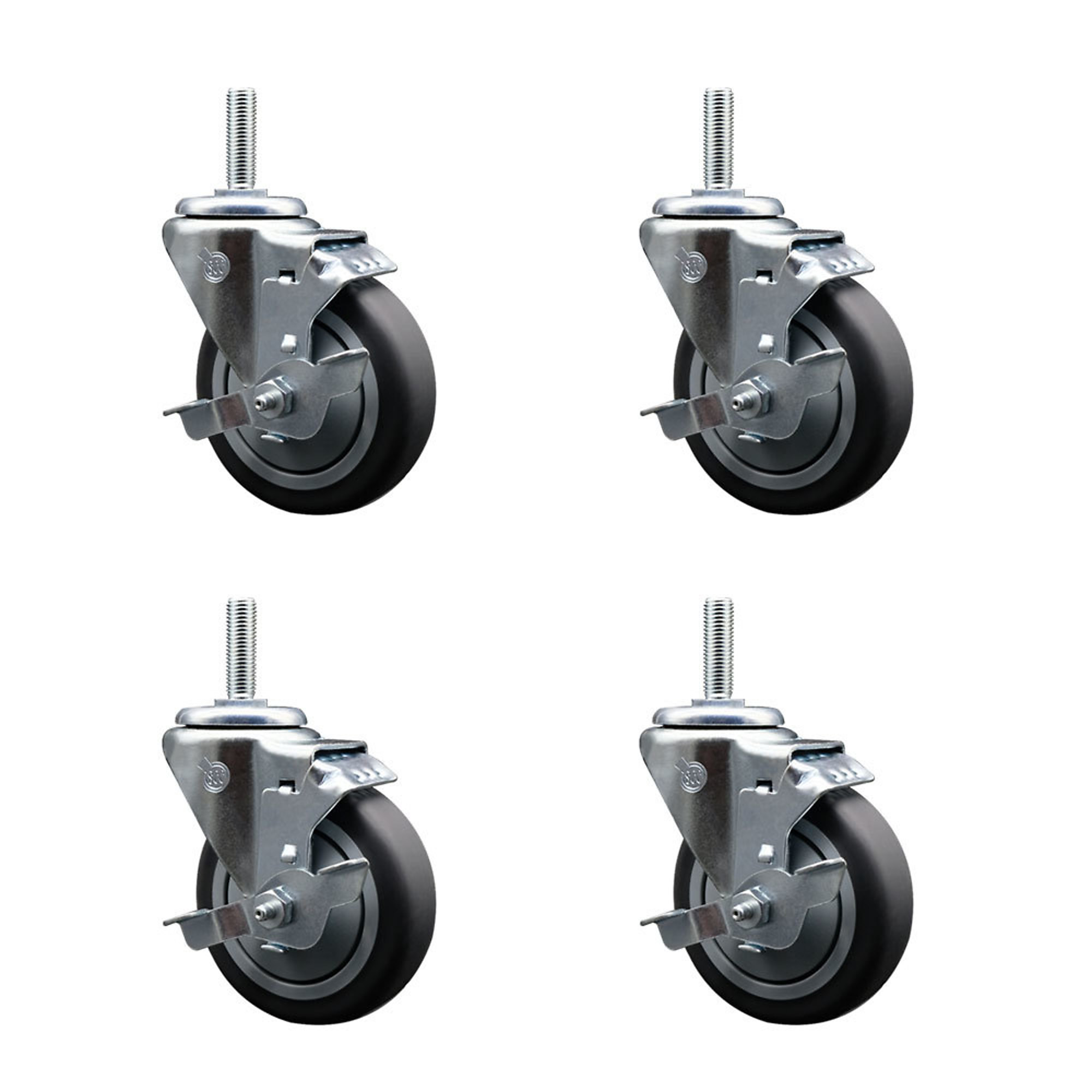 Service Caster, 4Inch x 1 1/4Inch Stem Casters, Wheel Diameter 4 in, Caster Type Swivel, Package (qty.) 4, Model SCC-TS20S414-TPRB-TLB-34212-4