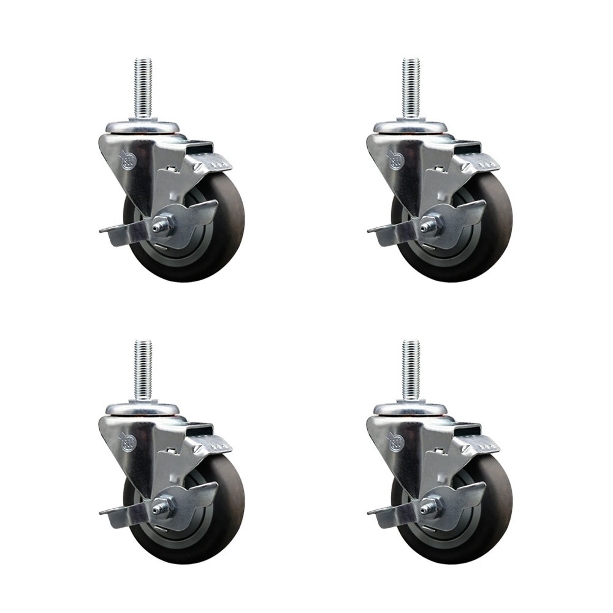 Service Caster, 3 1/2Inch x 1 1/4Inch Stem Casters, Wheel Diameter 3.5 in, Caster Type Swivel, Package (qty.) 4, Model SCC-TS20S3514-TPRB-TLB-34212-4