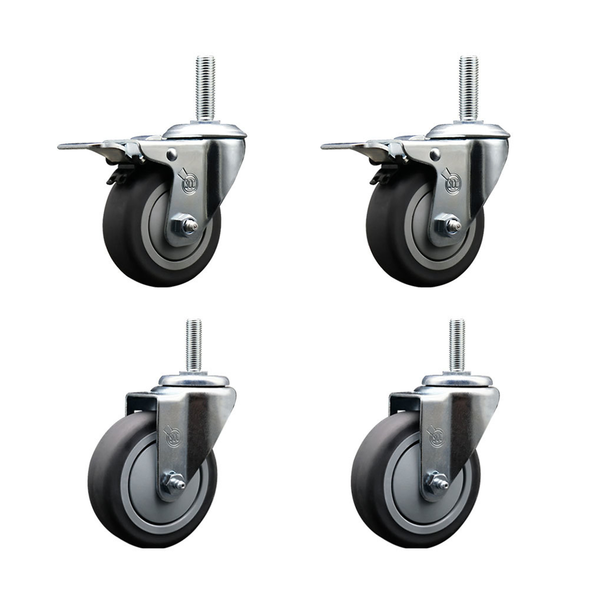 Service Caster, 4Inch x 1 1/4Inch Stem Casters, Wheel Diameter 4 in, Caster Type Swivel, Package (qty.) 4, Model SCC-TSTTL20S414-TPRB-34212-2-S-2