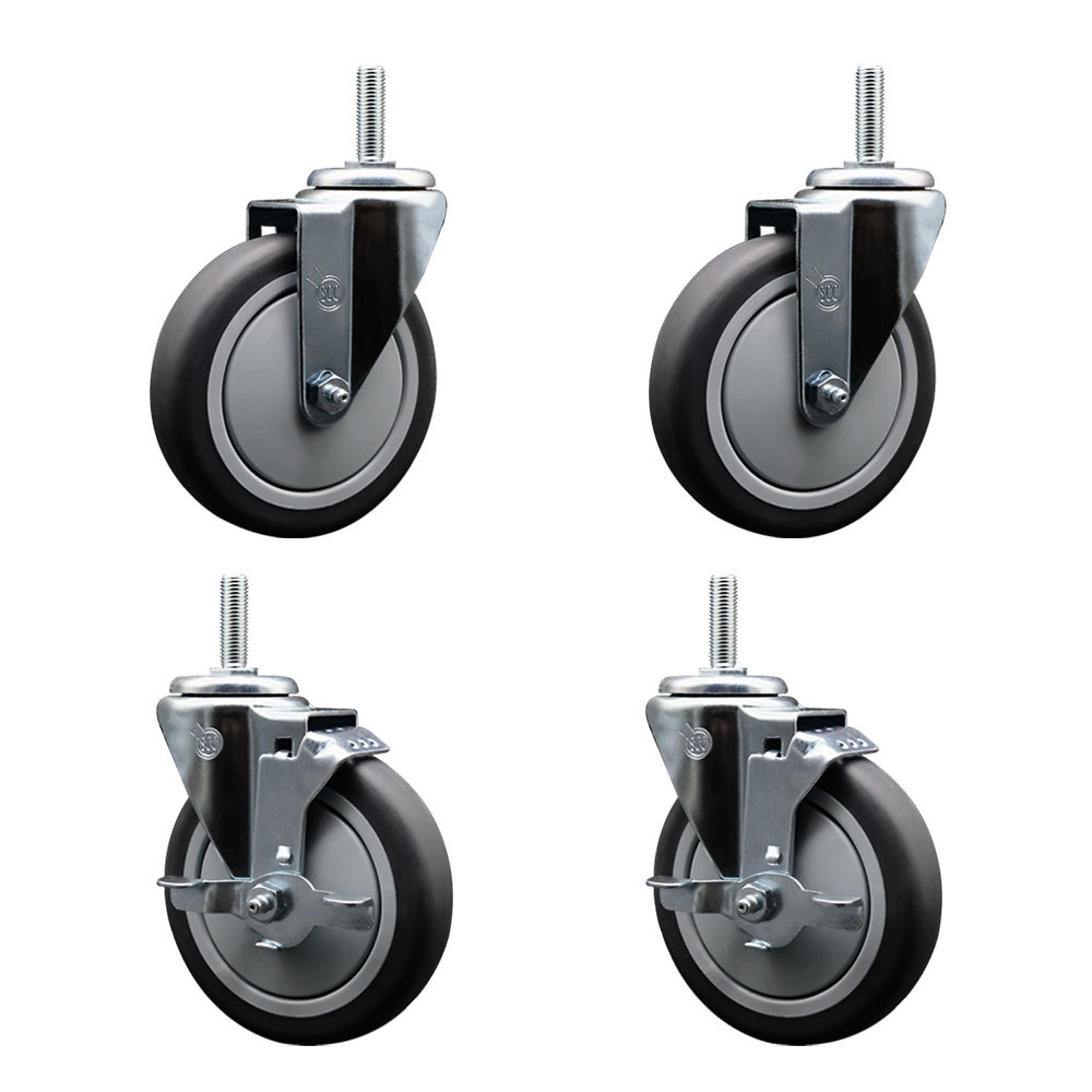 Service Caster, 5Inch x 1 1/4Inch Stem Casters, Wheel Diameter 5 in, Caster Type Swivel, Package (qty.) 4, Model SCC-TS20S514-TPRB-34212-2-TLB-2