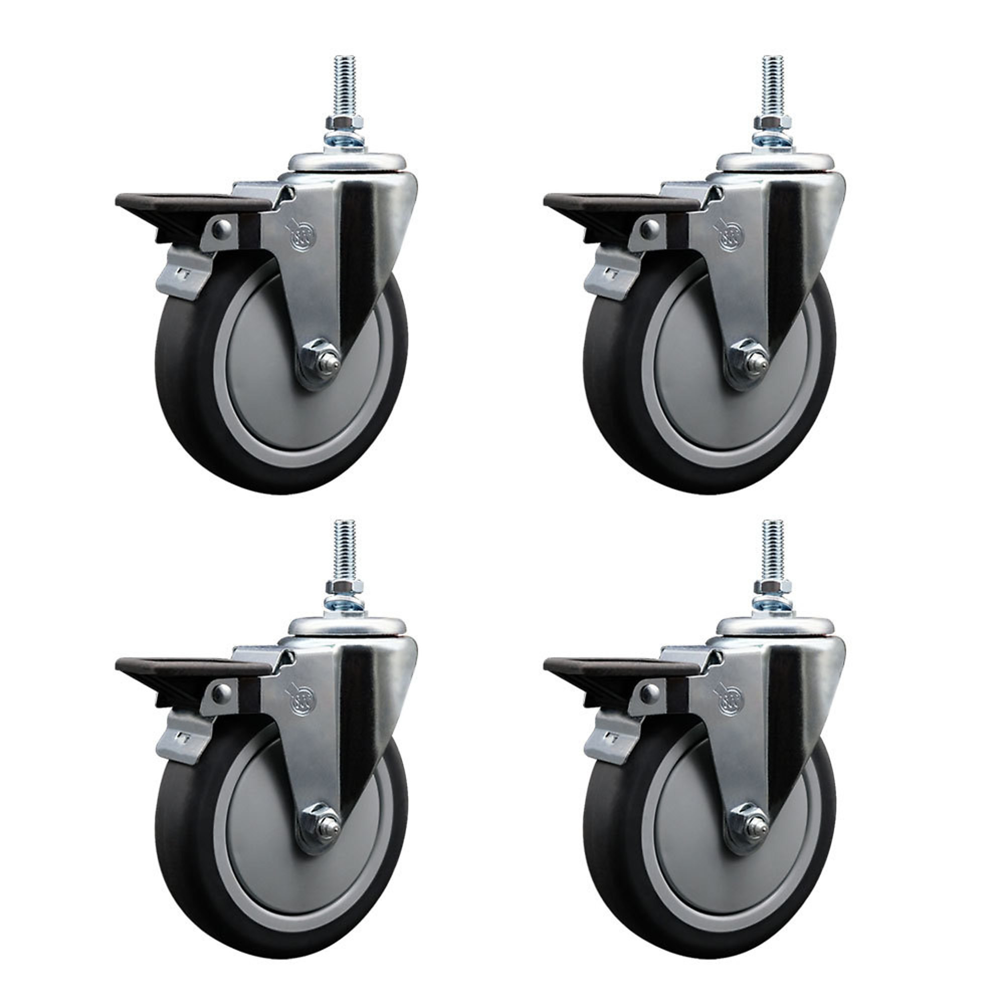 Service Caster, 5Inch x 1 1/4Inch Stem Casters, Wheel Diameter 5 in, Caster Type Swivel, Package (qty.) 4, Model SCC-TS20S514-TPRB-PLB-381615-4