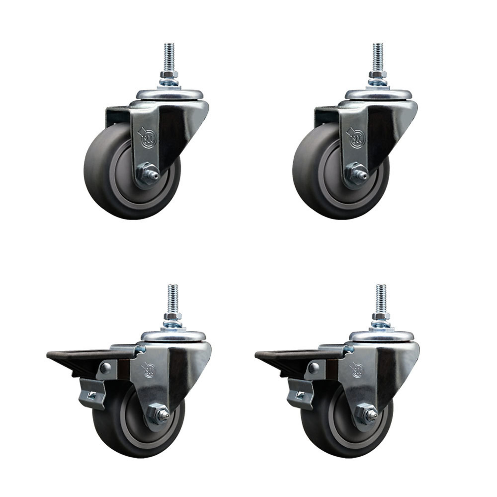 Service Caster, 3Inch x 1 1/4Inch Stem Casters, Wheel Diameter 3 in, Caster Type Swivel, Package (qty.) 4, Model SCC-TS20S314-TPRB-381615-2-PLB-2