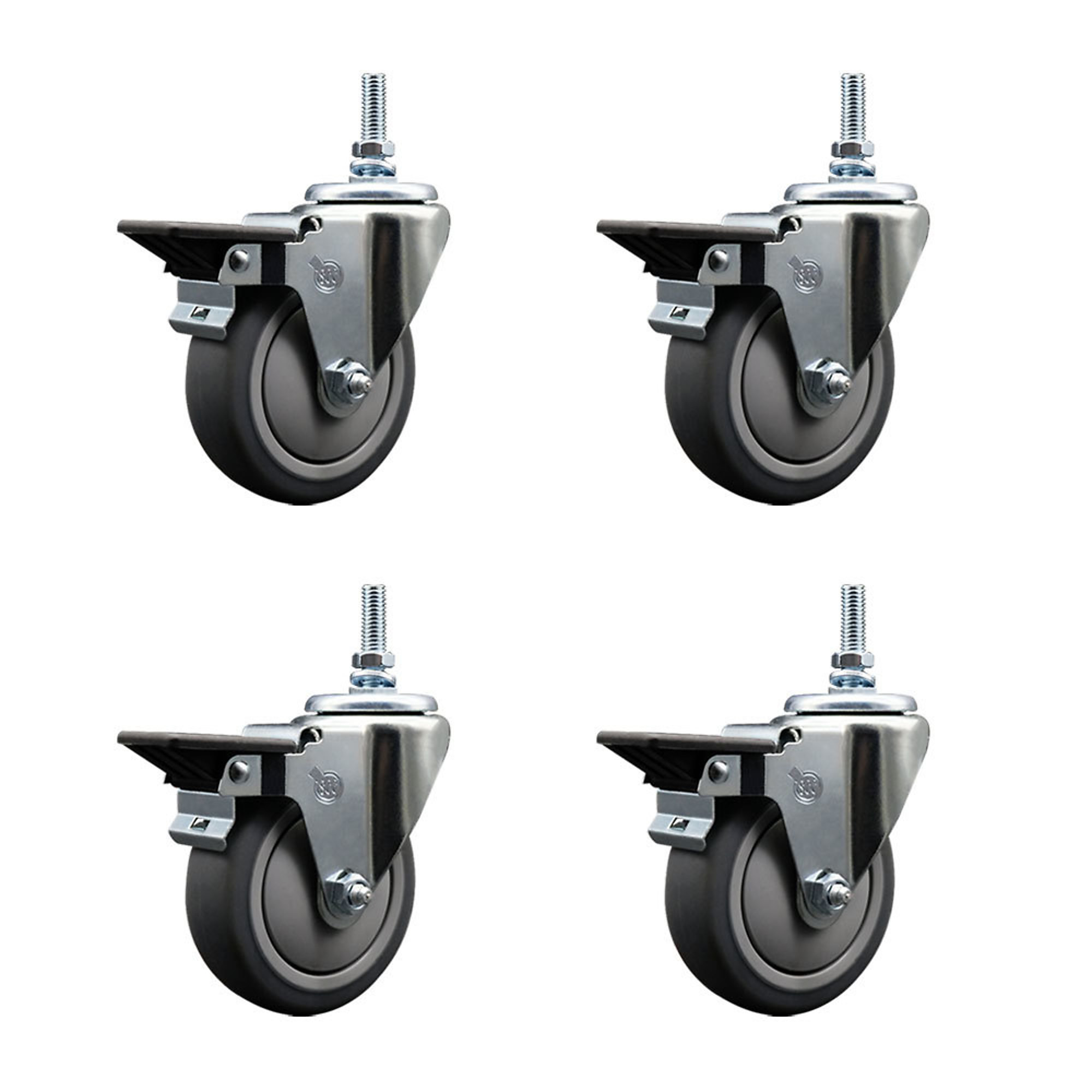 Service Caster, 4Inch x 1 1/4Inch Stem Casters, Wheel Diameter 4 in, Caster Type Swivel, Package (qty.) 4, Model SCC-TS20S414-TPRB-PLB-381615-4