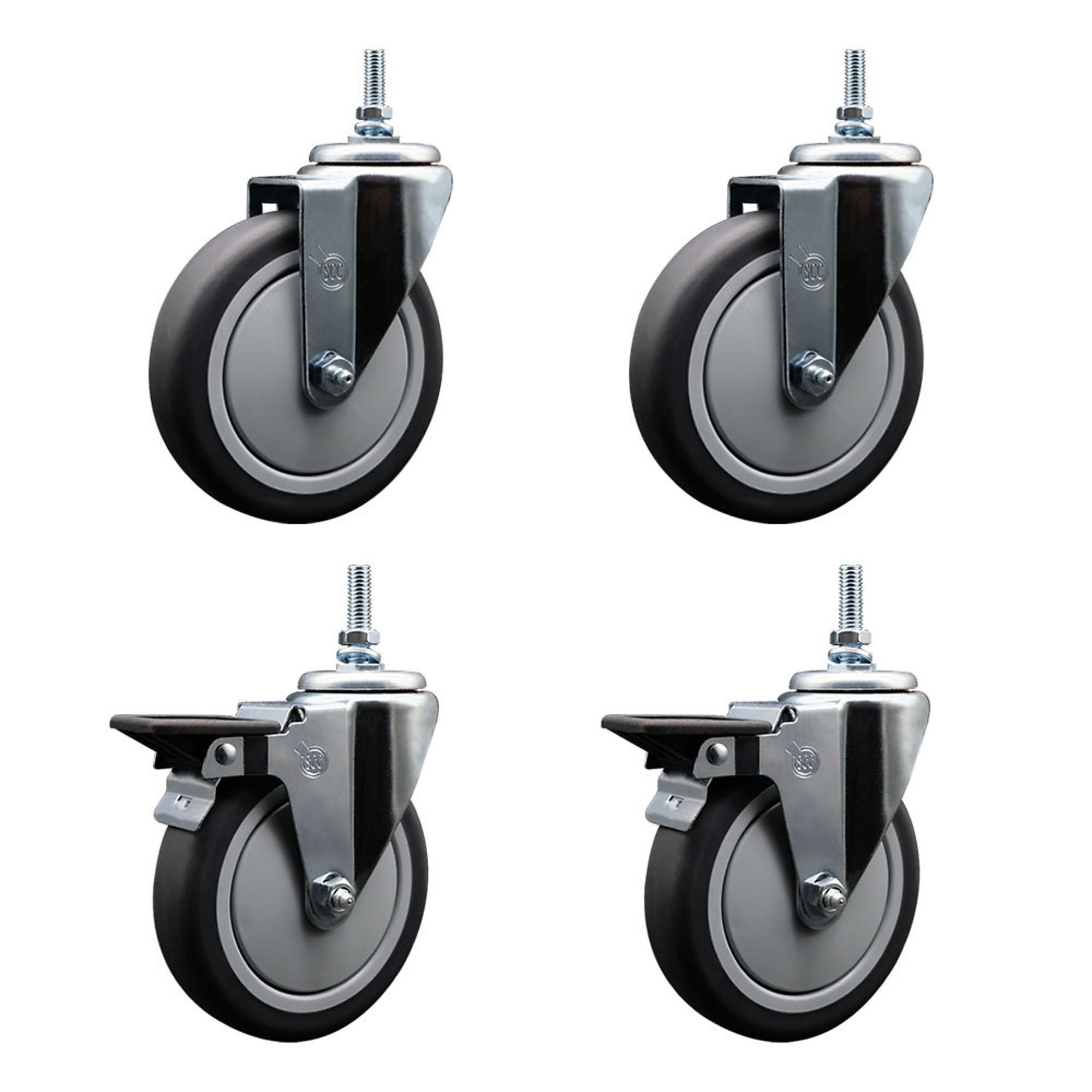 Service Caster, 5Inch x 1 1/4Inch Stem Casters, Wheel Diameter 5 in, Caster Type Swivel, Package (qty.) 4, Model SCC-TS20S514-TPRB-381615-2-PLB-2