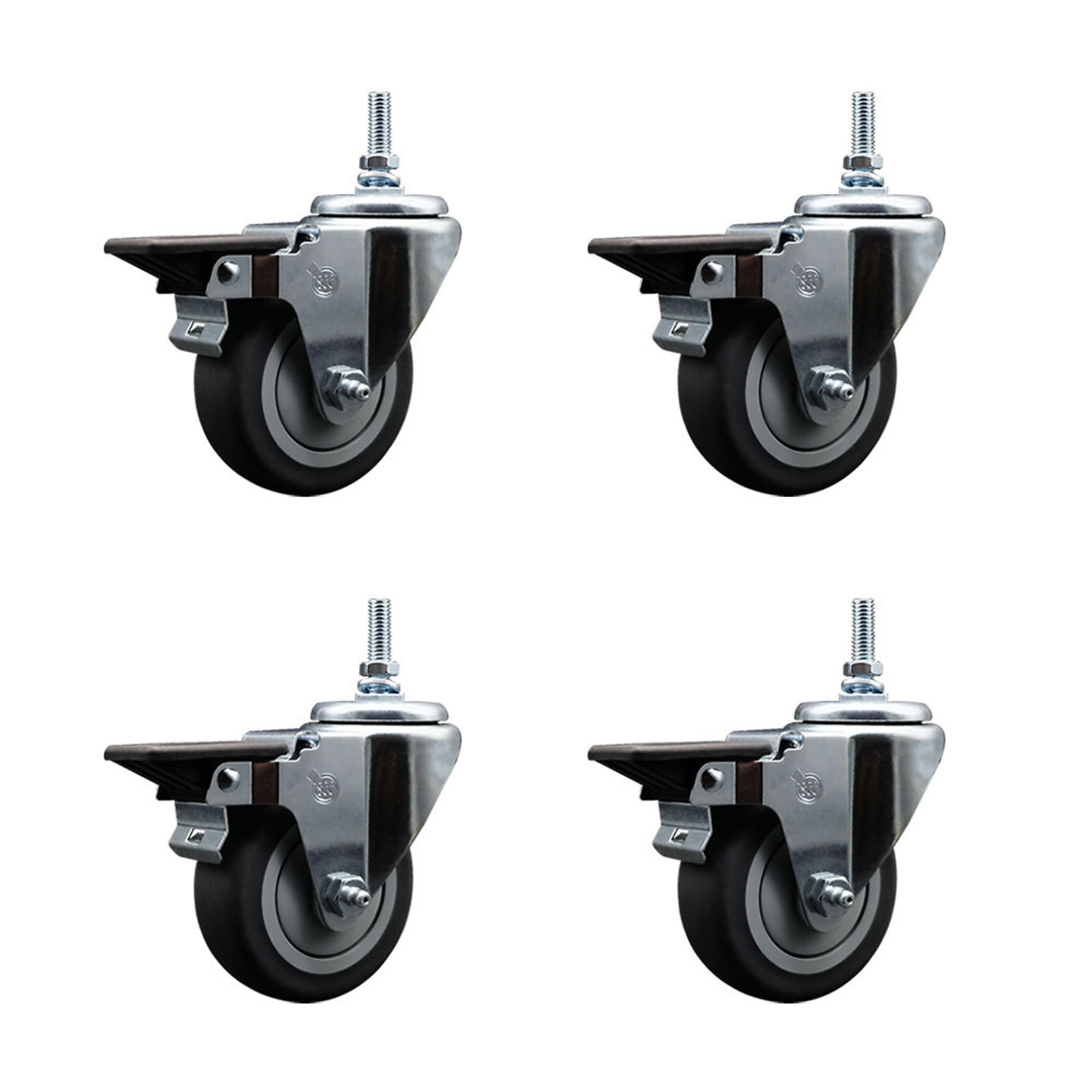 Service Caster, 3 1/2Inch x 1 1/4Inch Stem Casters, Wheel Diameter 3.5 in, Caster Type Swivel, Package (qty.) 4, Model SCC-TS20S3514-TPRB-PLB-381615-4