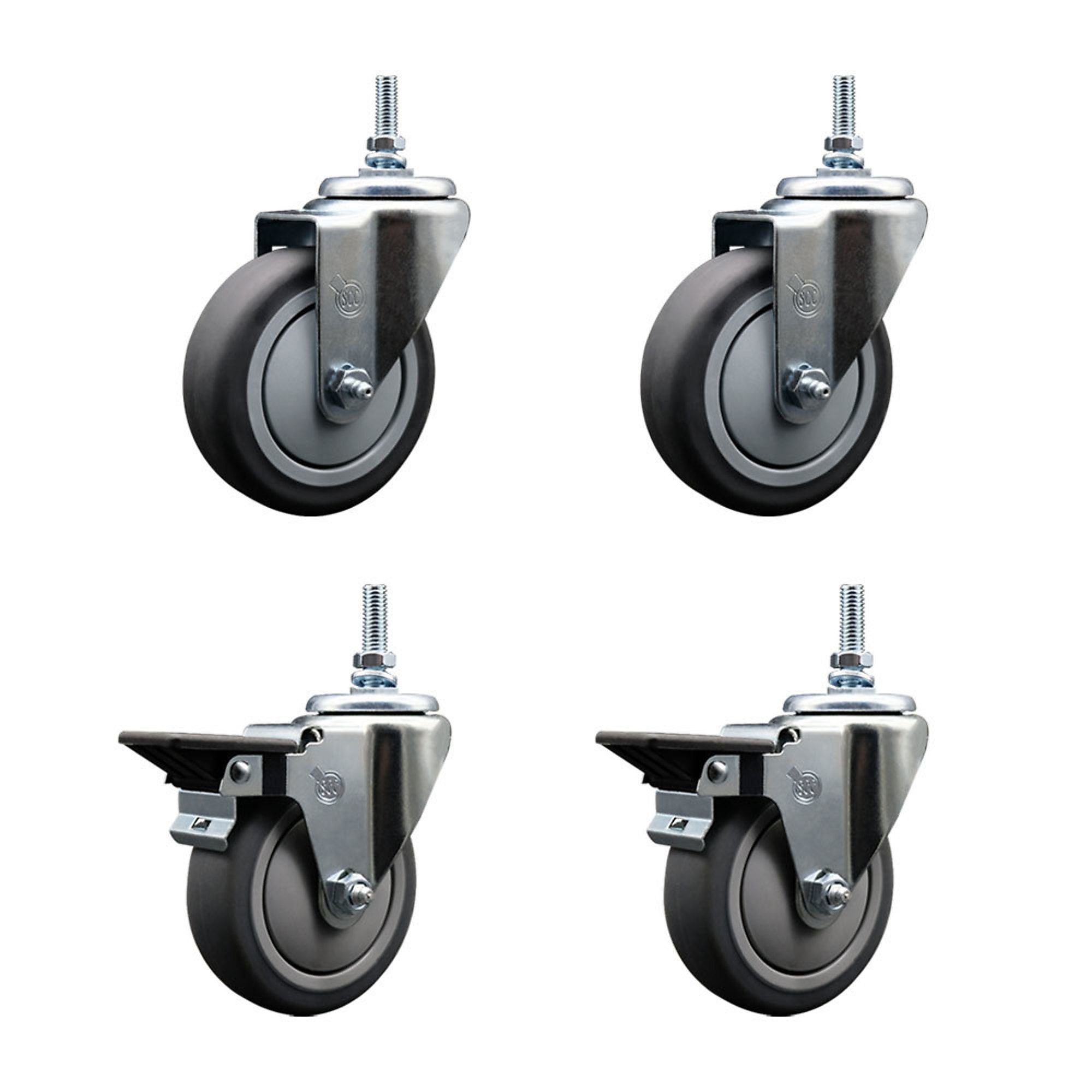 Service Caster, 4Inch x 1 1/4Inch Stem Casters, Wheel Diameter 4 in, Caster Type Swivel, Package (qty.) 4, Model SCC-TS20S414-TPRB-381615-2-PLB-2