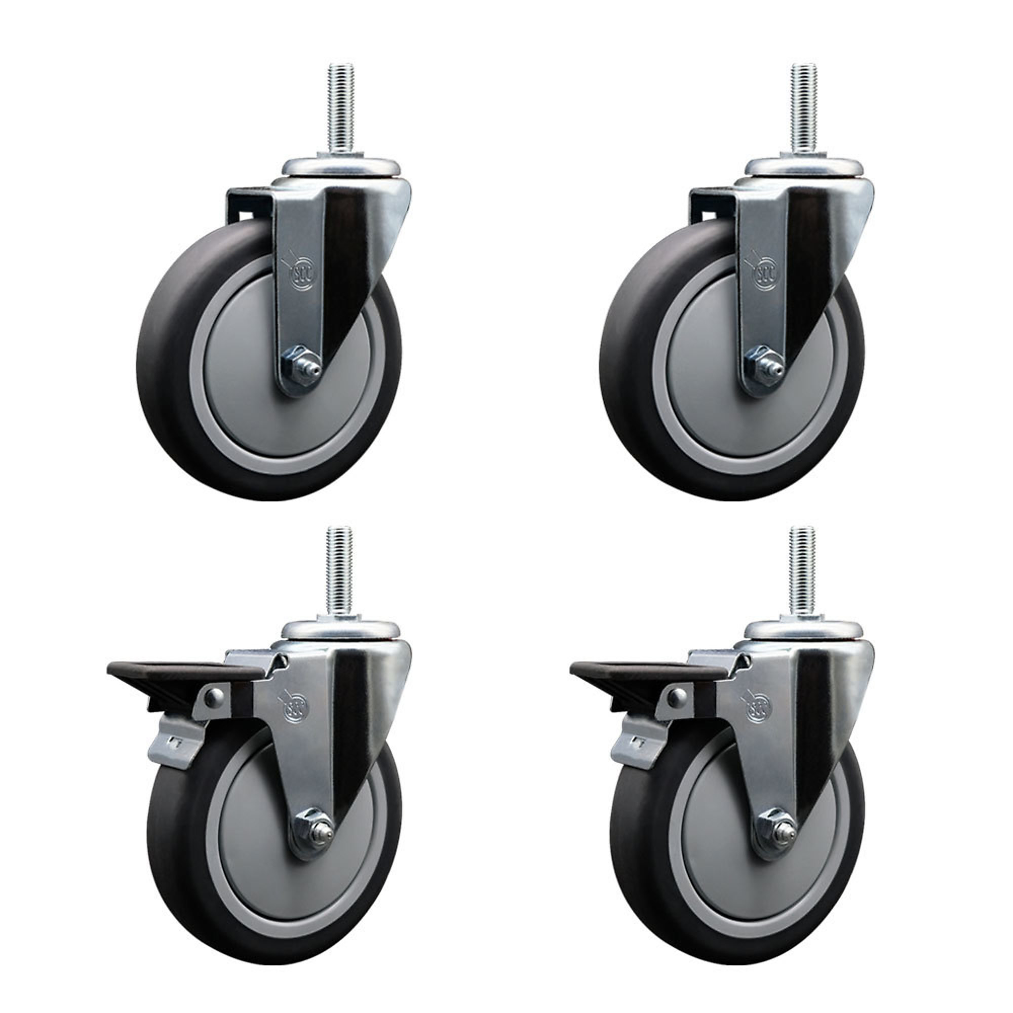 Service Caster, 5Inch x 1 1/4Inch Stem Casters, Wheel Diameter 5 in, Caster Type Swivel, Package (qty.) 4, Model SCC-TS20S514-TPRB-58212-2-PLB-2