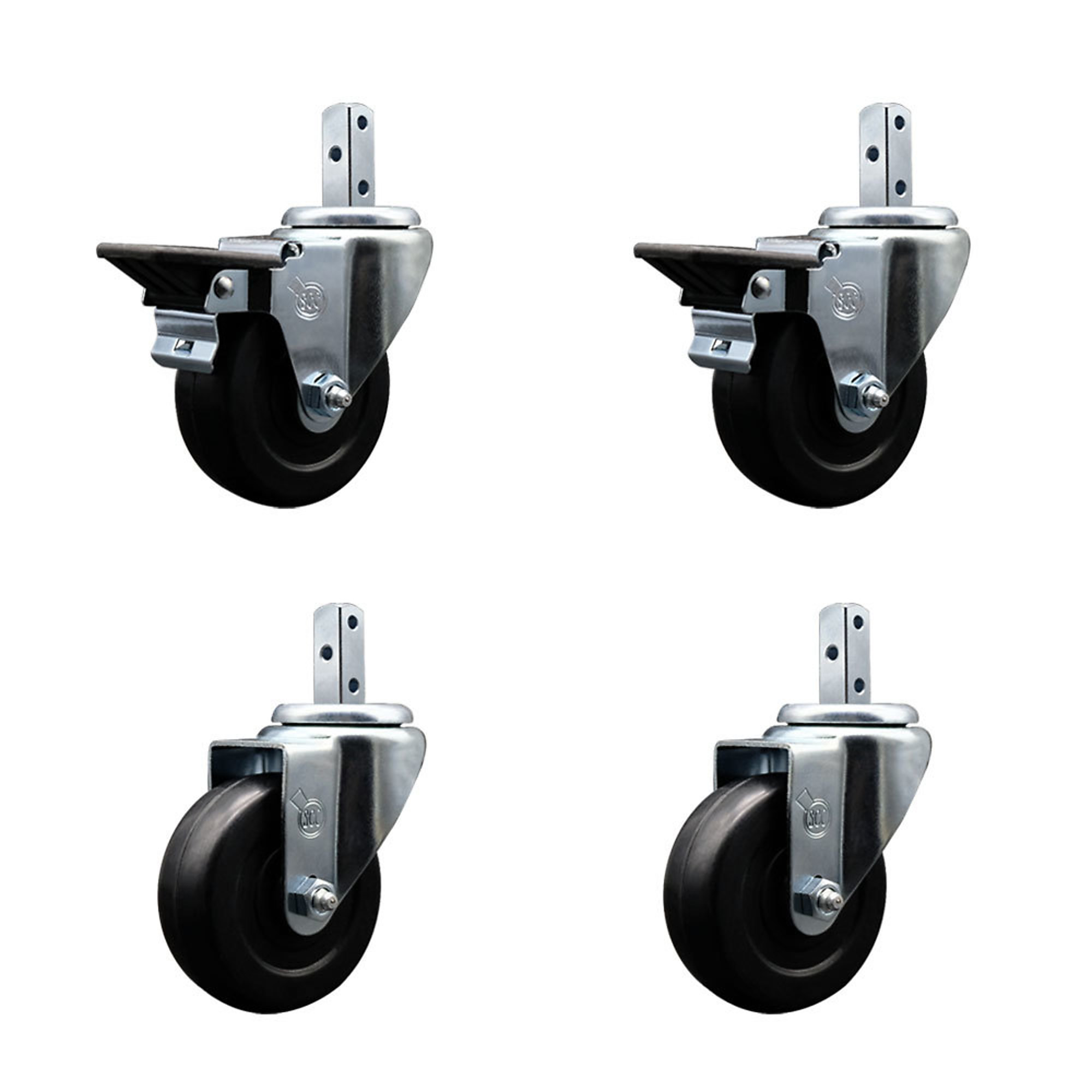 Service Caster, 3 1/2Inch x 1 1/4Inch Stem Casters, Wheel Diameter 3.5 in, Caster Type Swivel, Package (qty.) 4, Model SCC-SQ20S3514-HRS-PLB-34-2-S-2