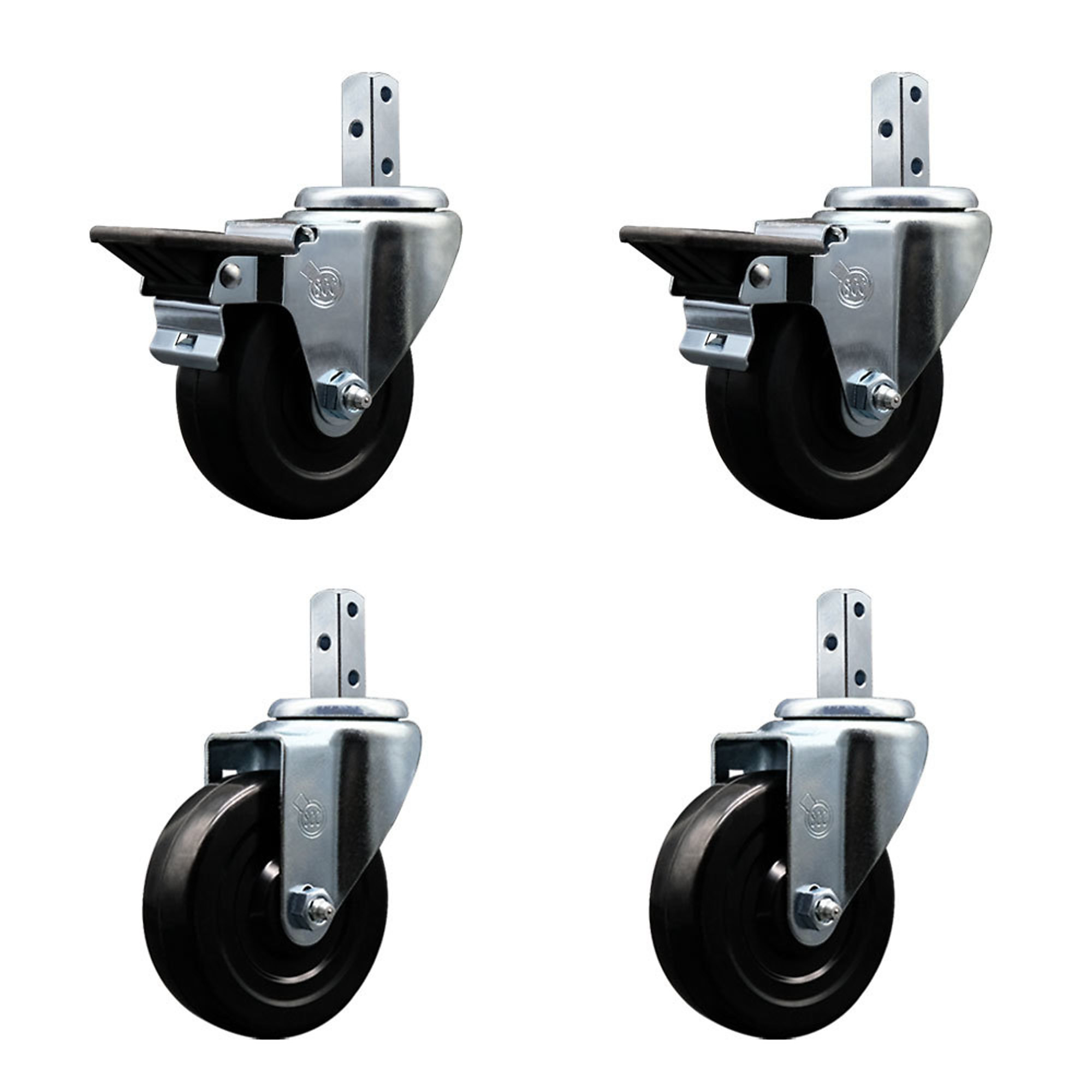 Service Caster, 4Inch x 1 1/4Inch Stem Casters, Wheel Diameter 4 in, Caster Type Swivel, Package (qty.) 4, Model SCC-SQ20S414-HRS-PLB-34-2-S-2