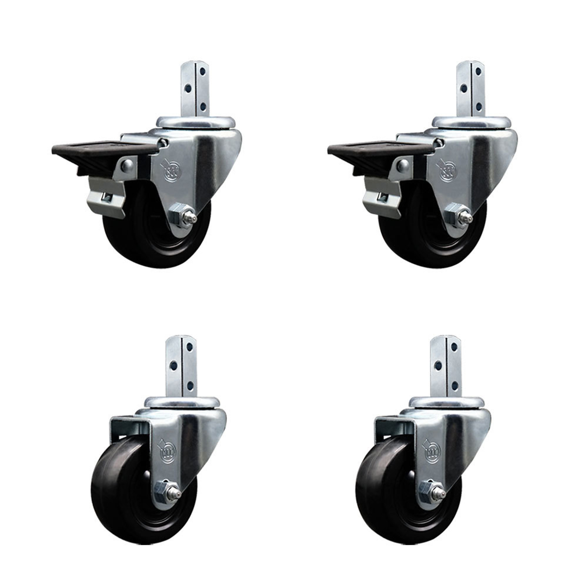 Service Caster, 3Inch x 1 1/4Inch Stem Casters, Wheel Diameter 3 in, Caster Type Swivel, Package (qty.) 4, Model SCC-SQ20S314-HRS-PLB-34-2-S-2