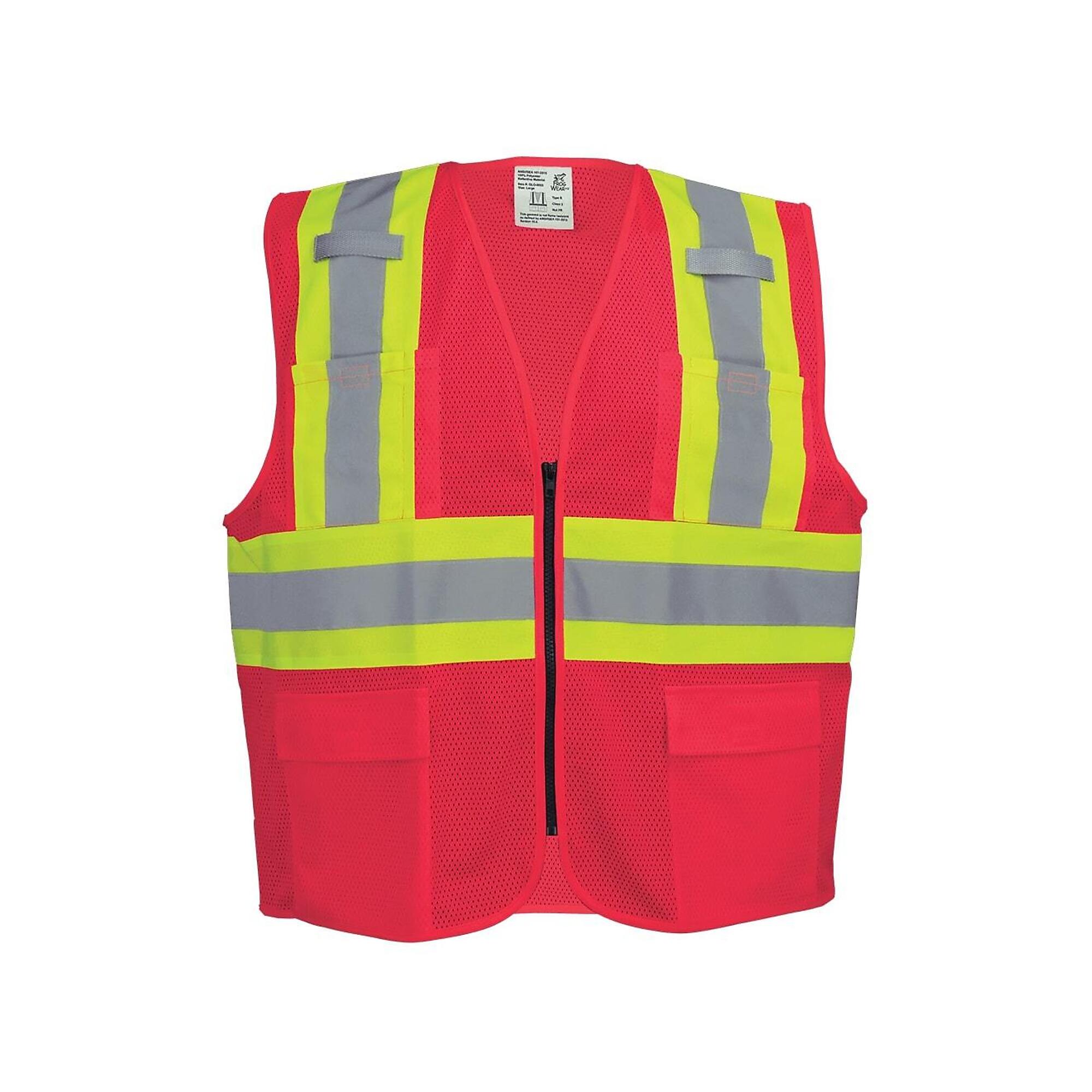 FrogWear, HV Red, Class 2 6 Pockets, Mesh Vest, Size 6XL, Color High-Visibility Red, Model GLO-0055-6XL