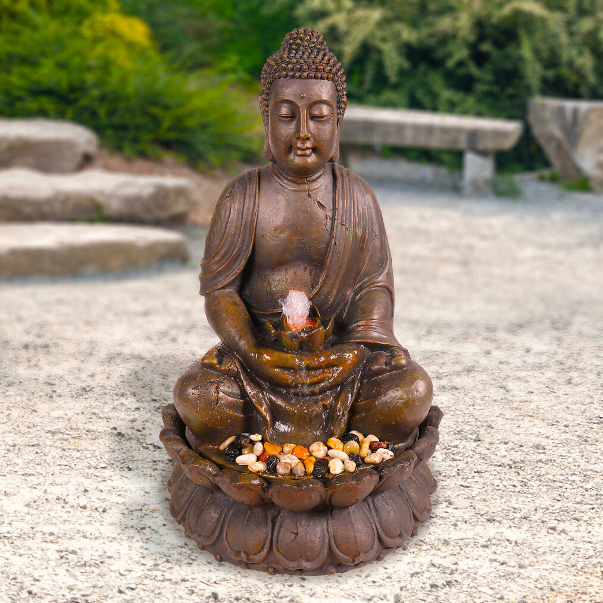 Alpine Corporation, Buddha Fountain with LED Light, Volts 120 Power Cord Length 5.5 ft, Model GEM122