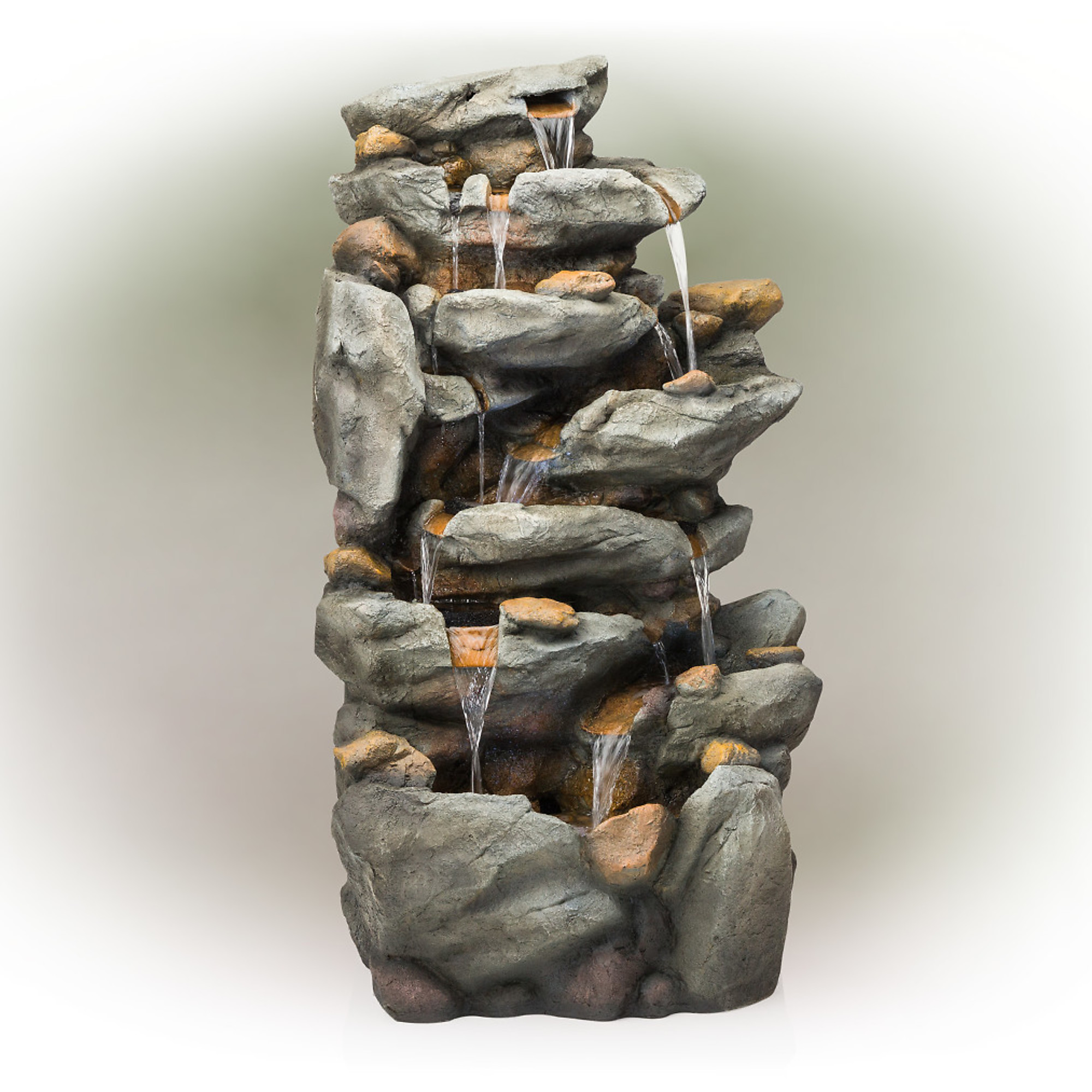 Alpine Corporation, Multi-Tier Rock Waterfall Fountain w/ LED Lights, Volts 120 Power Cord Length 6.5 ft, Model TZL130