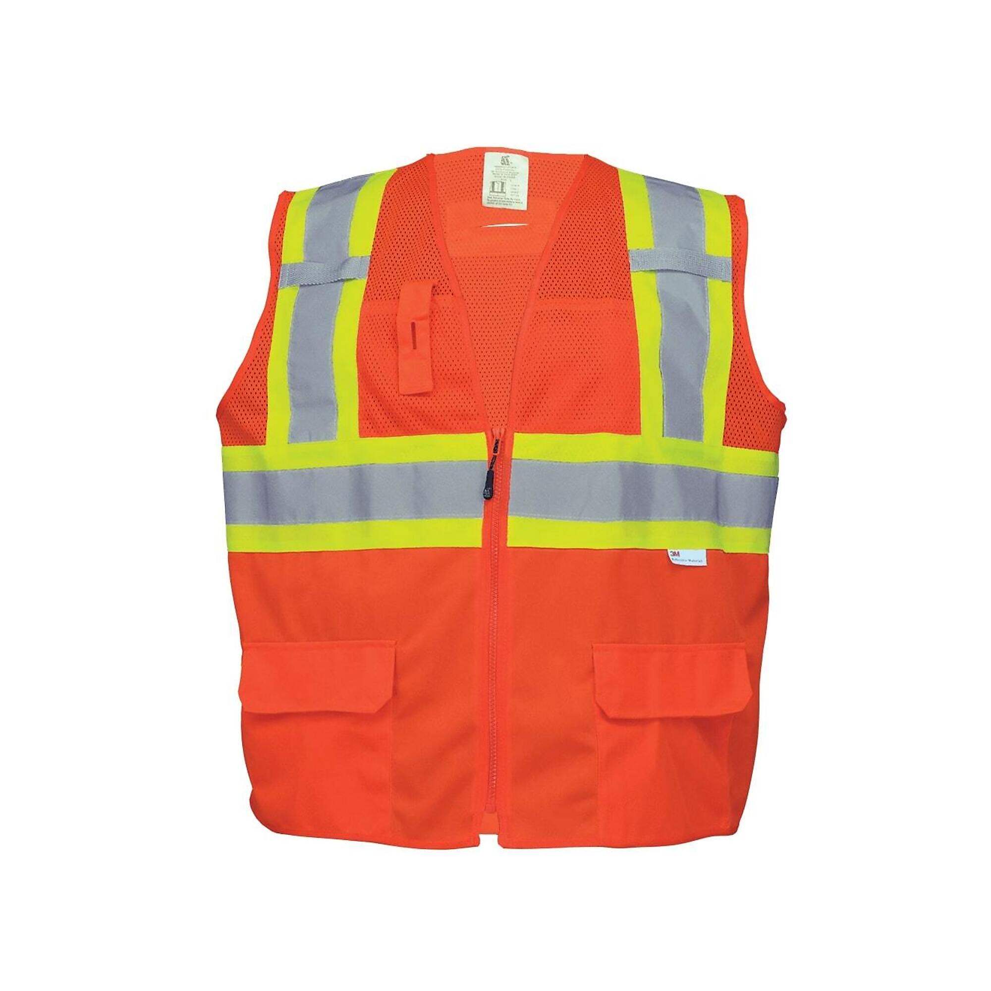 FrogWear, HV Orange, Class 2 6 Pocket, Solid/Mesh Vest, Size 3XL, Color High-Visibility Orange, Model GLO-0047-3XL