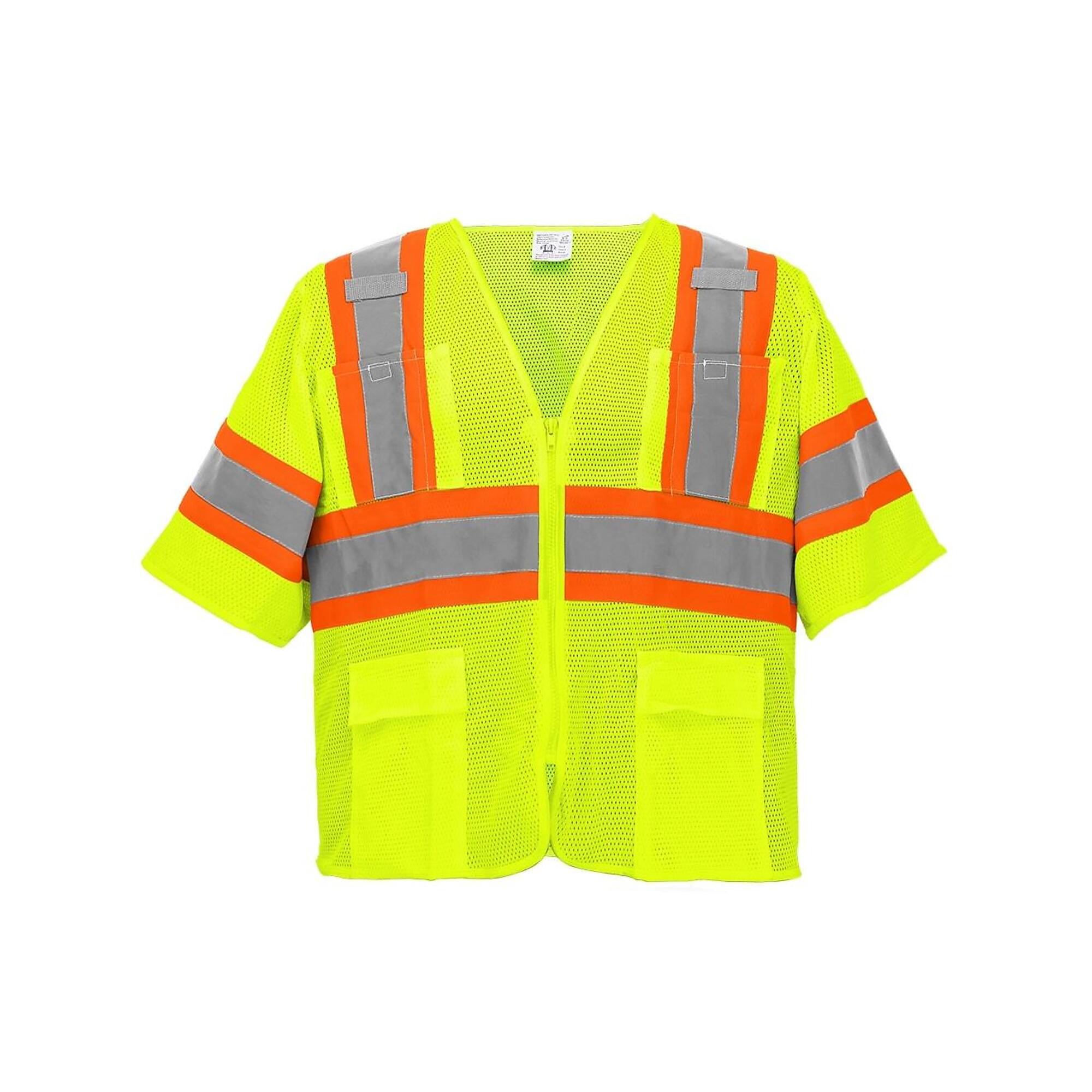 FrogWear, HV Yellow/Green, Class 3 6 Pockets, W/ Sleeves Mesh Vest, Size M, Color High-Visibility Yellow/Green, Model GLO-0135-M