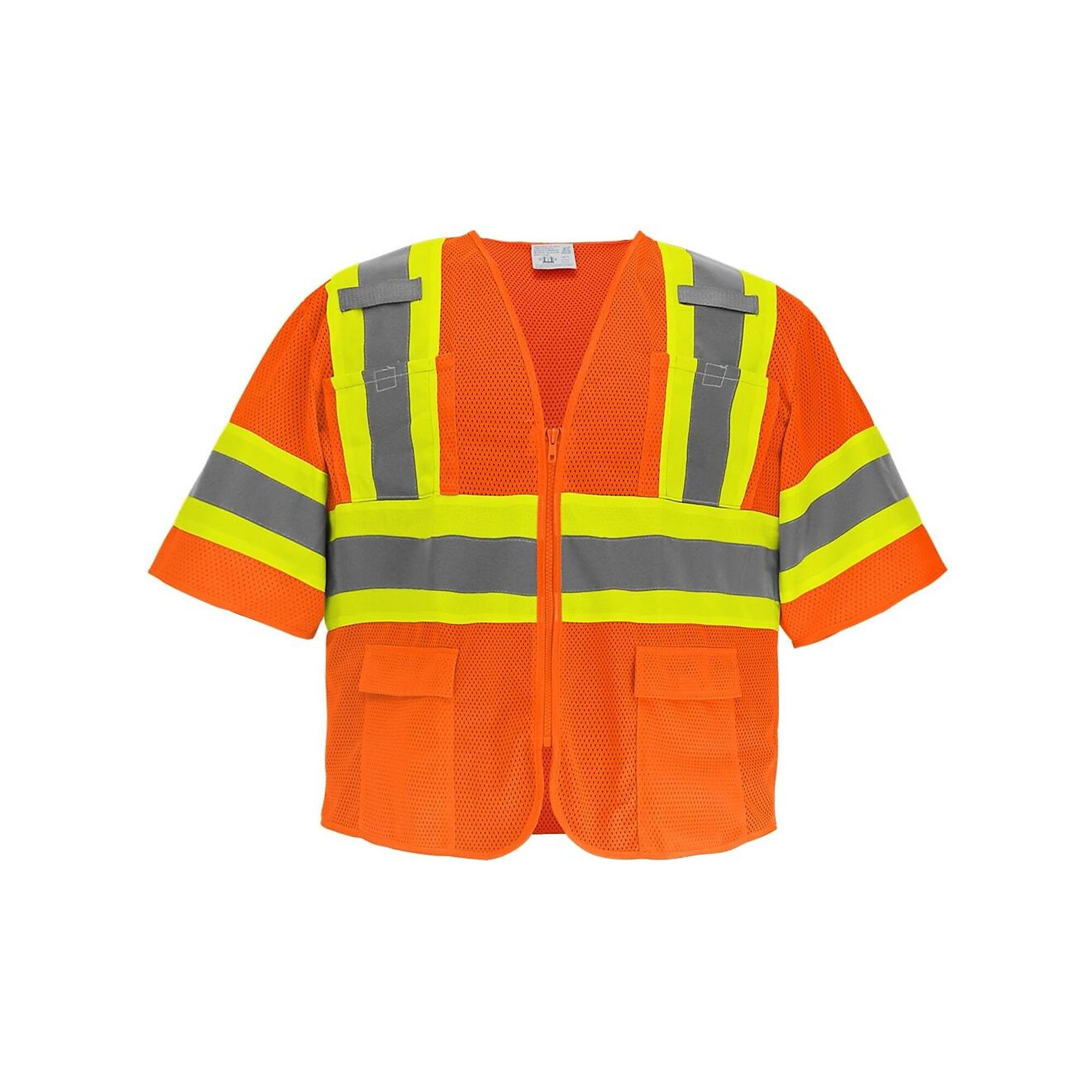 FrogWear, HV Orange, Class 3 6 Pockets, With Sleeves Mesh Vest, Size XL, Color High-Visibility Orange, Model GLO-0145-XL