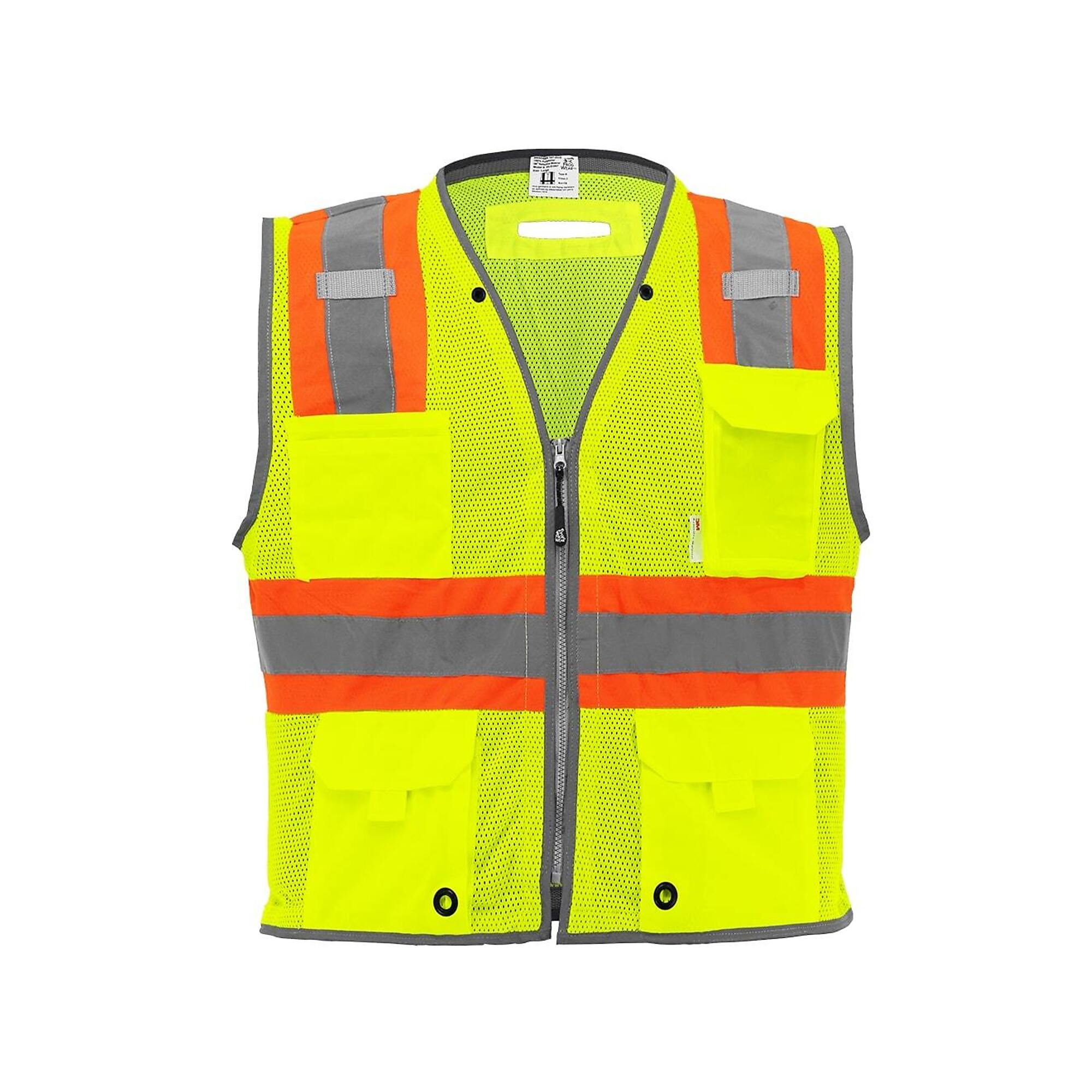 FrogWear, HV Yellow/Green, Class 2 6 Pocket, Mesh Vest, Size L, Color High-Visibility Yellow/Green, Model GLO-067-L