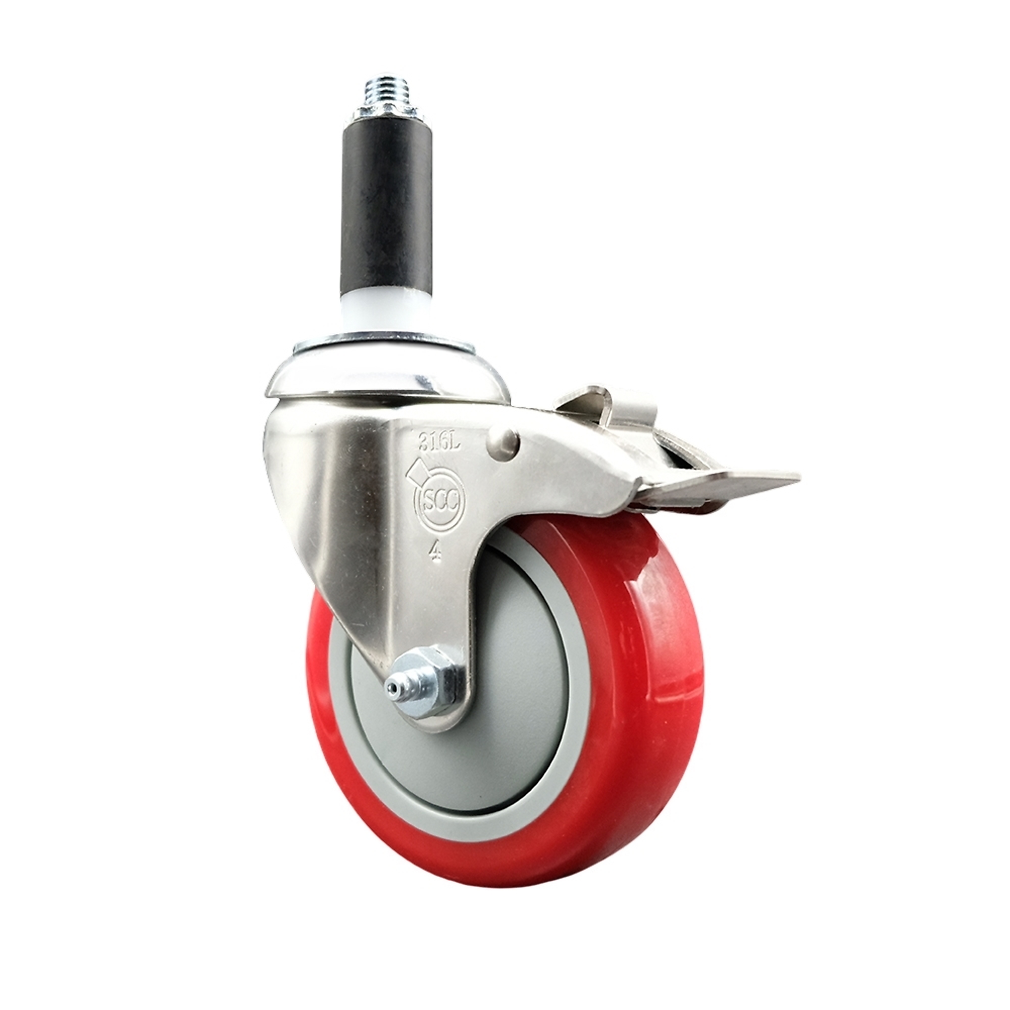 Service Caster, 4Inch x 1 1/4Inch Stem Caster, Wheel Diameter 4 in, Caster Type Swivel, Package (qty.) 1, Model SCC-SS316TTLEX20S414-PPUB-RED-118