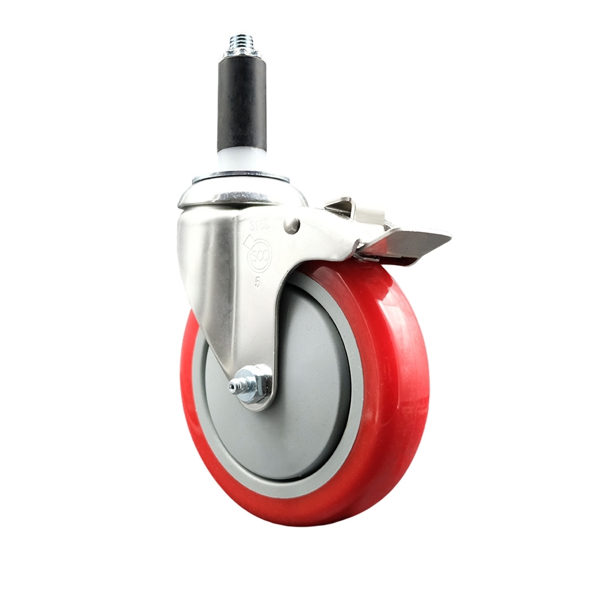 Service Caster, 5Inch x 1 1/4Inch Stem Caster, Wheel Diameter 5 in, Caster Type Swivel, Package (qty.) 1, Model SCC-SS316TTLEX20S514-PPUB-RED-1