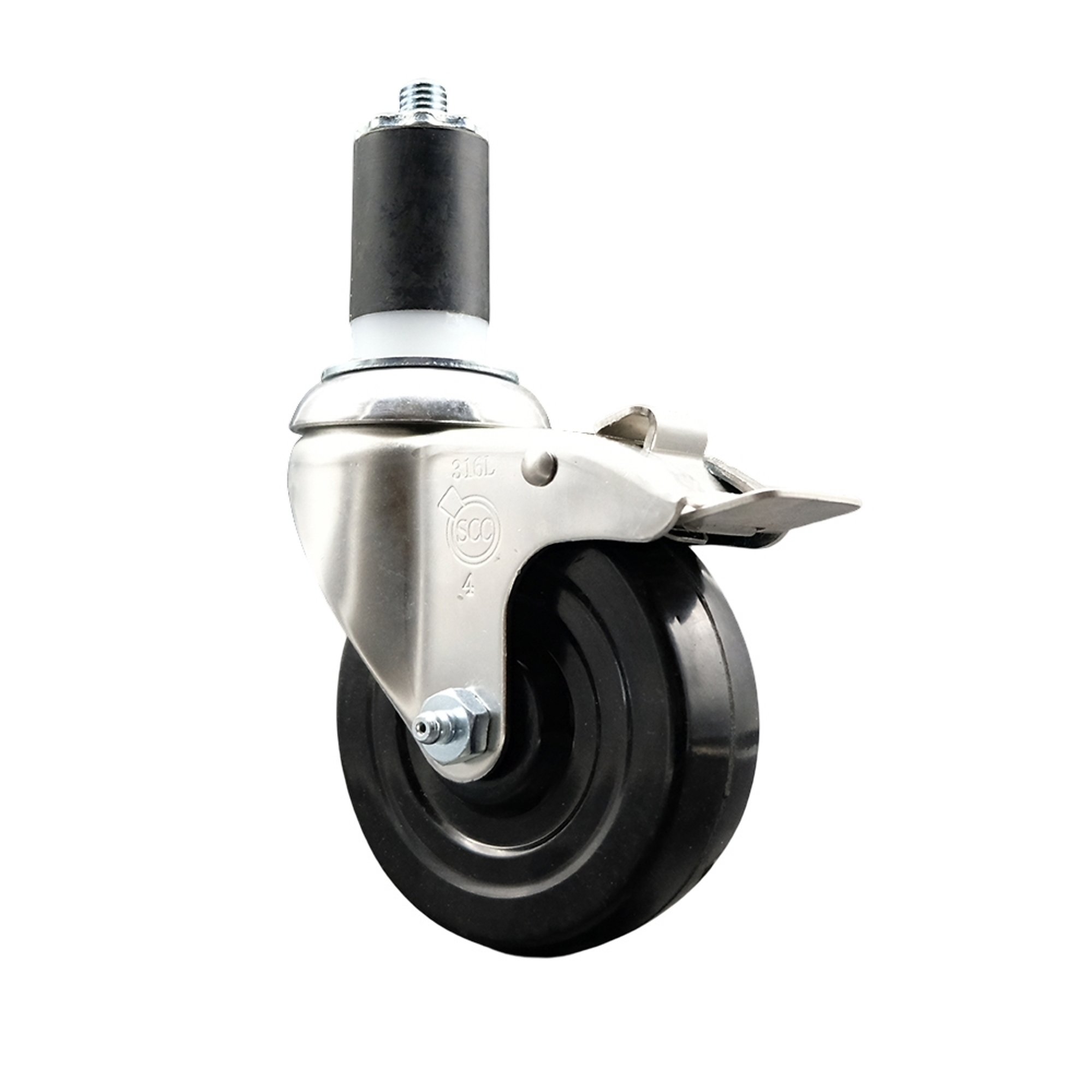 Service Caster, 4Inch x 1 1/4Inch Stem Caster, Wheel Diameter 4 in, Caster Type Swivel, Package (qty.) 1, Model SCC-SS316TTLEX20S414-SRS-158