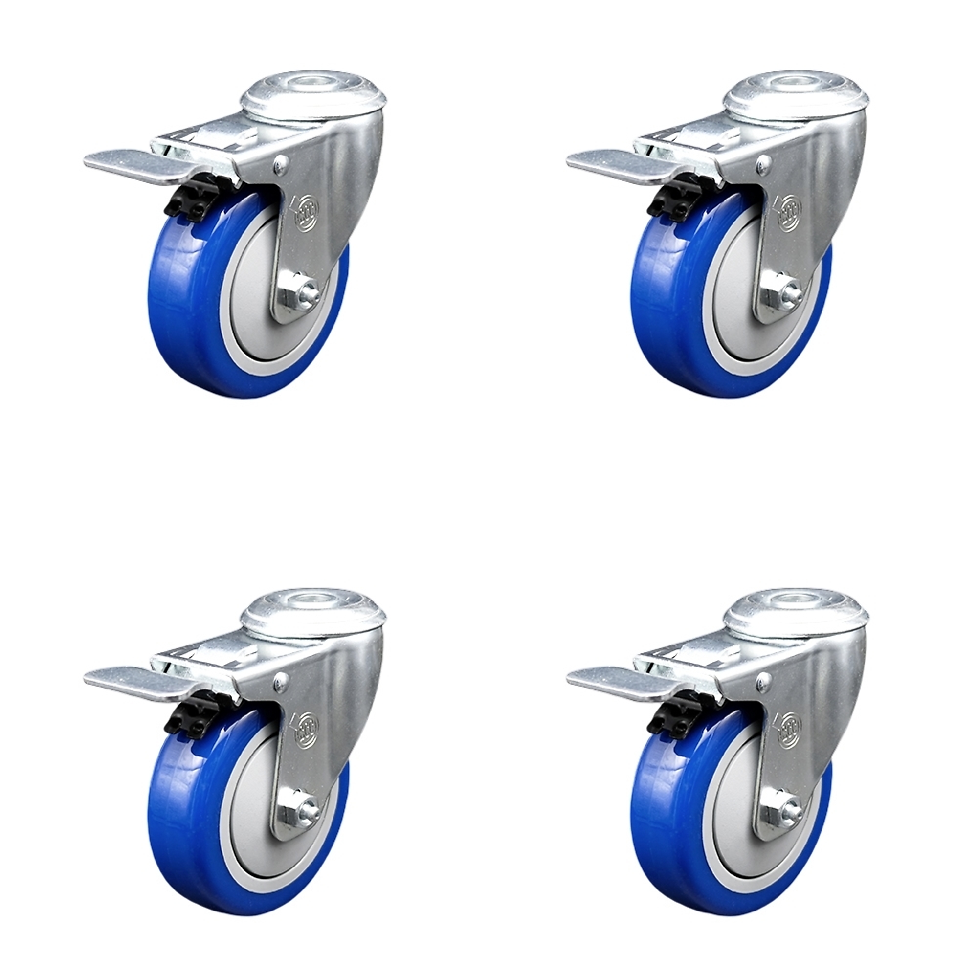 Service Caster, 4Inch x 1 1/4Inch Stem Casters, Wheel Diameter 4 in, Caster Type Swivel, Package (qty.) 4, Model SCC-SSBHTTL20S414-PPUB-BLUE-4