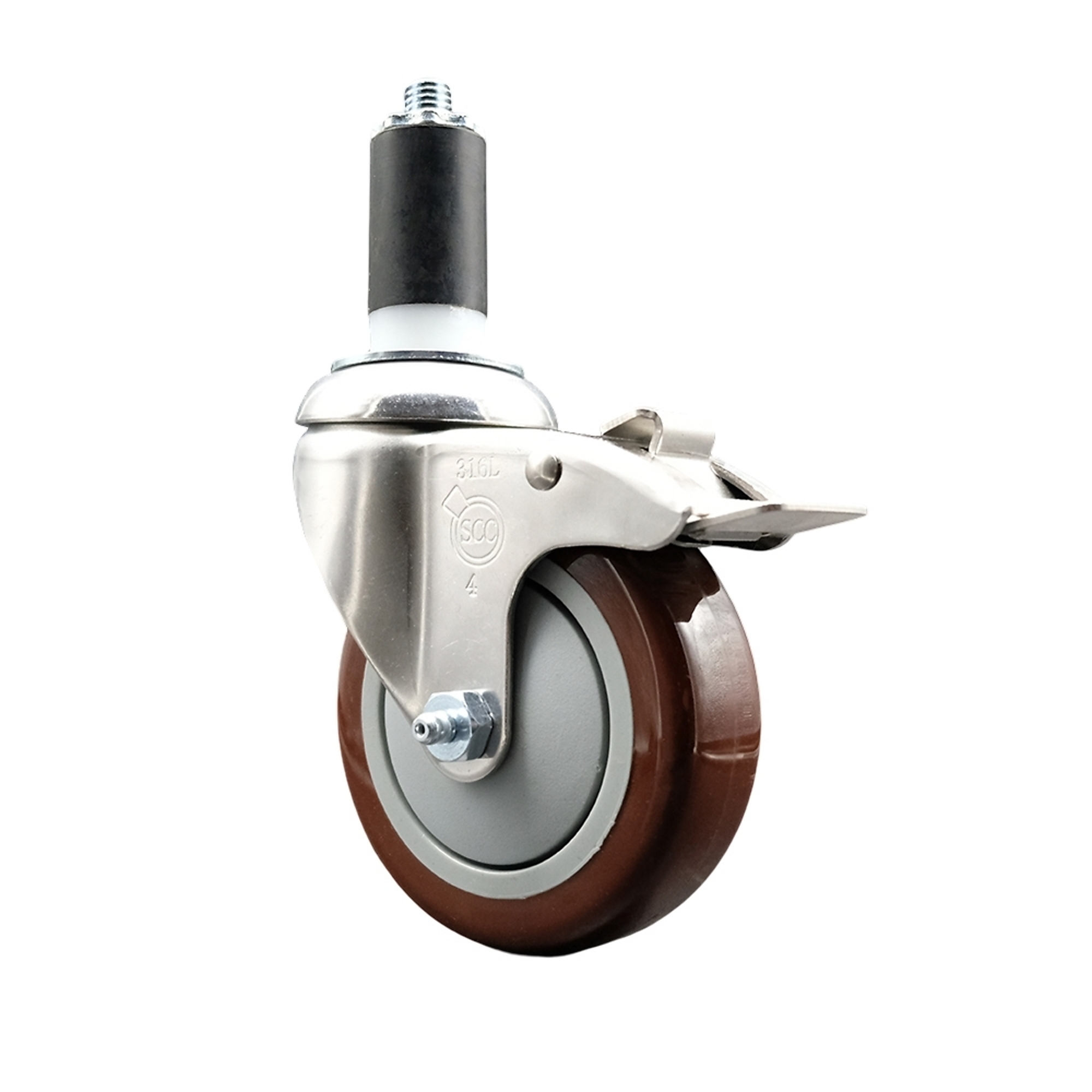 Service Caster, 4Inch x 1 1/4Inch Stem Caster, Wheel Diameter 4 in, Caster Type Swivel, Package (qty.) 1, Model SCC-SS316TTLEX20S414-PPUB-MRN-114