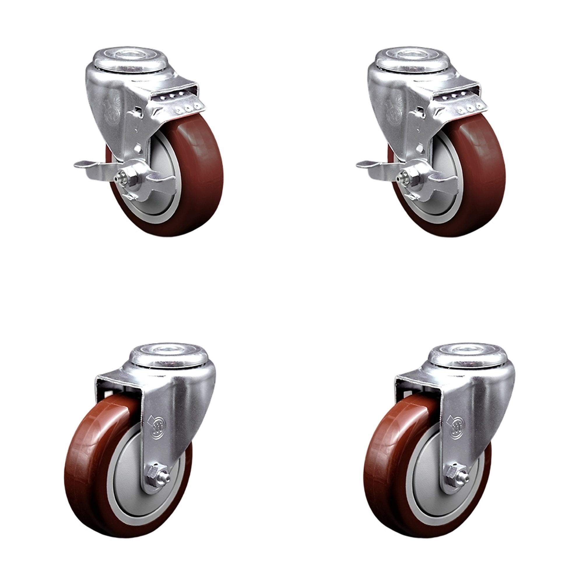 Service Caster, 4Inch x 1 1/4Inch Stem Casters, Wheel Diameter 4 in, Caster Type Swivel, Package (qty.) 4, Model SCC-SSBH20S414-PPUB-MRN-TLB-2-S-2