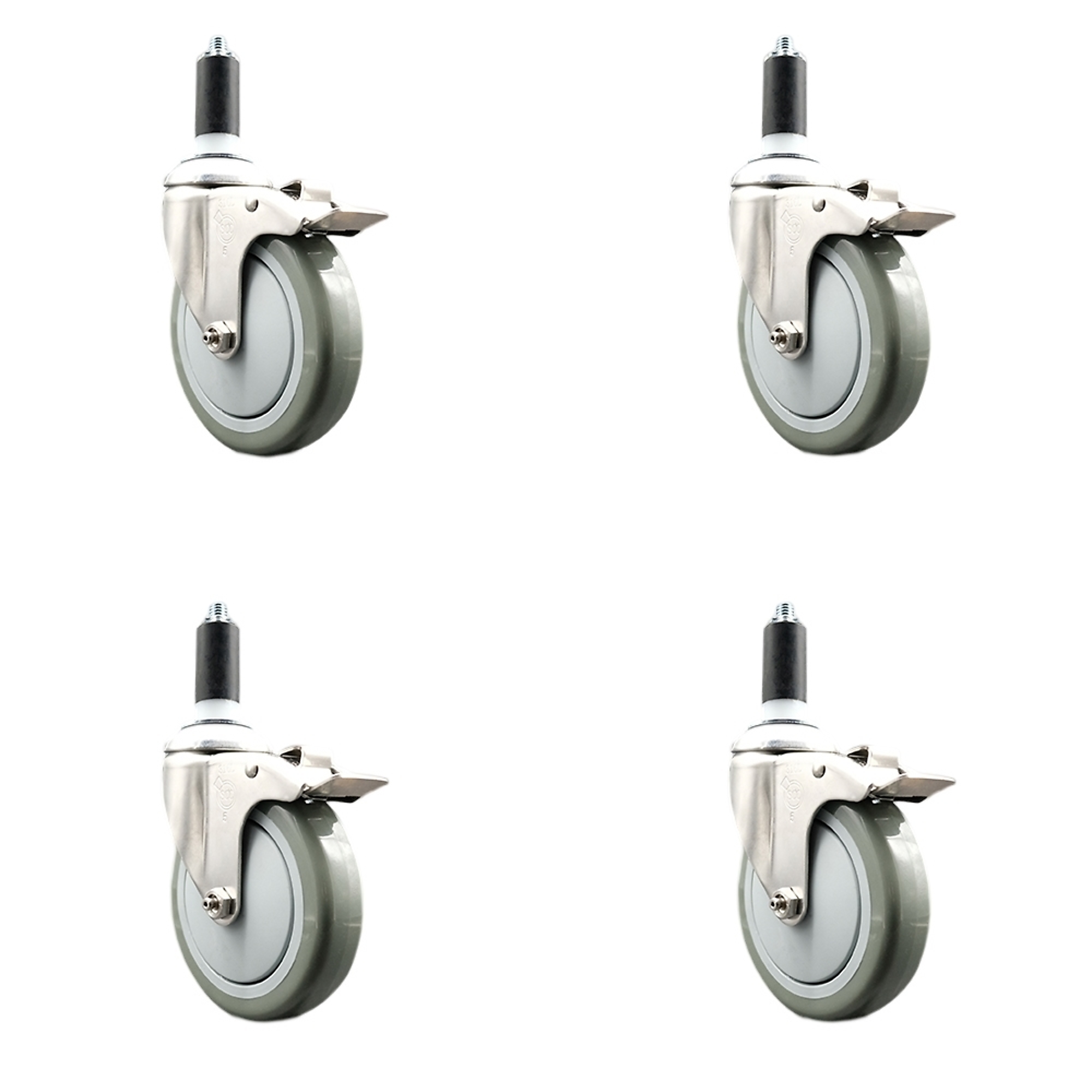 Service Caster, 5Inch x 1 1/4Inch Stem Casters, Wheel Diameter 5 in, Caster Type Swivel, Package (qty.) 4, Model SCC-SS316TTLEX20S514-PPUB-114-4