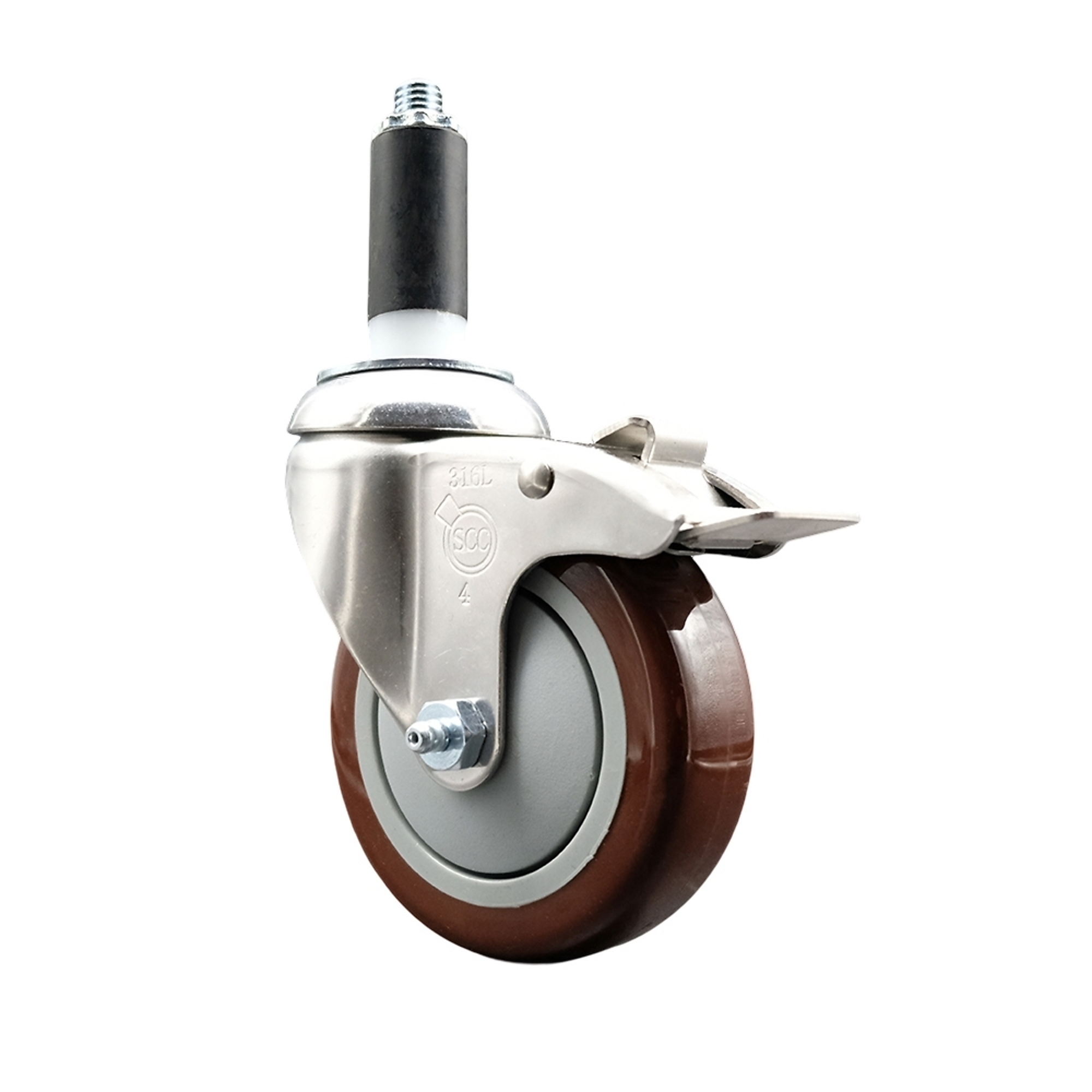 Service Caster, 4Inch x 1 1/4Inch Stem Caster, Wheel Diameter 4 in, Caster Type Swivel, Package (qty.) 1, Model SCC-SS316TTLEX20S414-PPUB-MRN-118